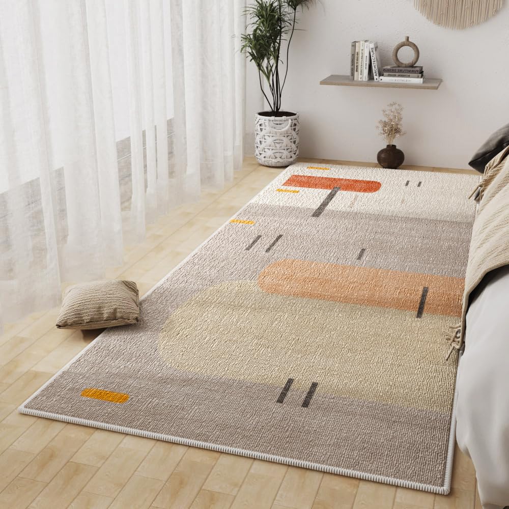 Tapis de salon 200x290cm lavable géométrique moderne beige
