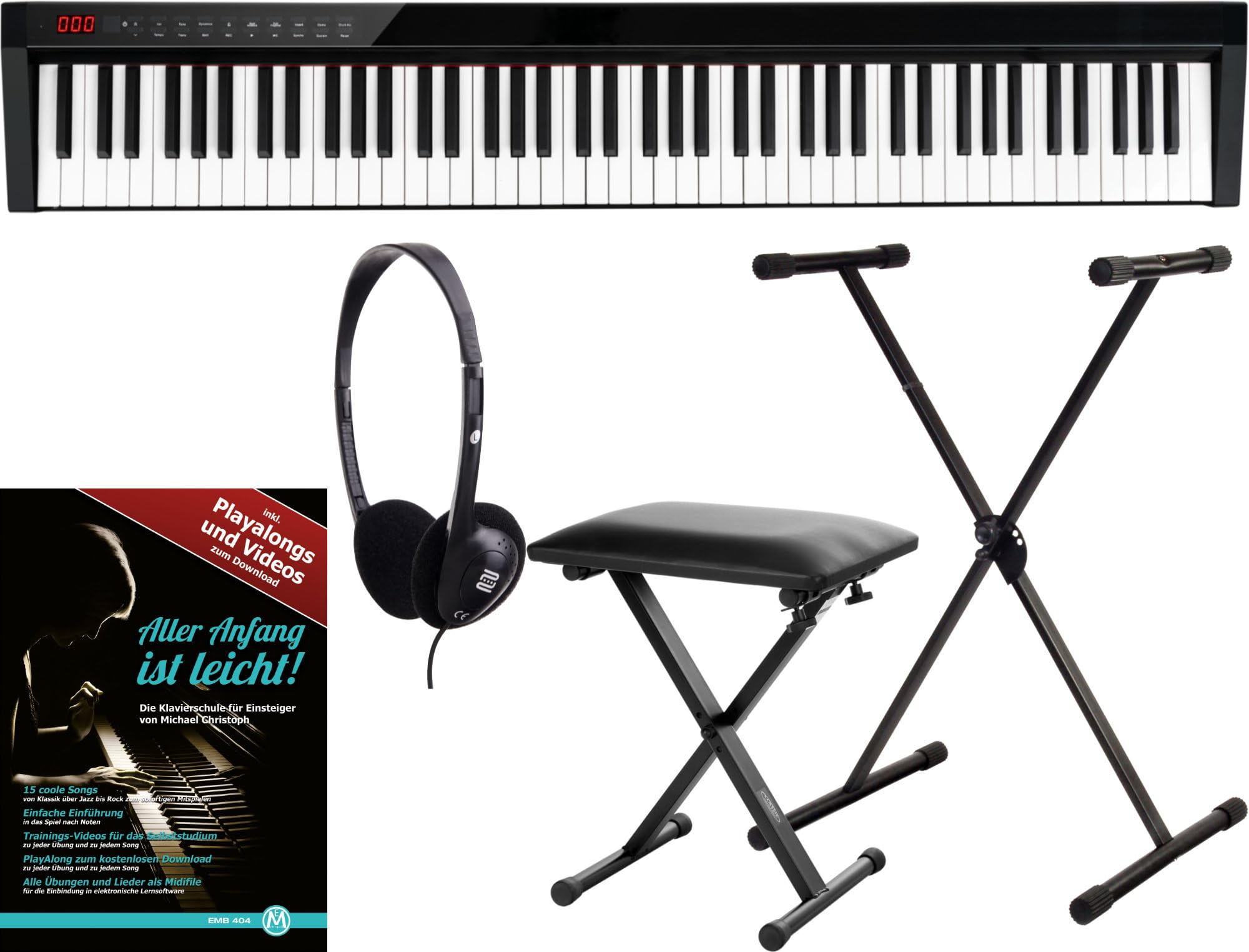 FunKey SP-588 Easy-Piano Set, Keyboard, Keyboard in Stagepiano-Optik | 88 Tasten in Standard-Größe mit Anschlagdynamik, Integrierter Li-Ion Akku mit 2200 mAh Kapazität, 128 Sounds, 128 Rhythmen