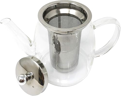 Miniatura 2 de Tetera de vidrio de borosilicato con infusor de acero inoxidable extraíble, 4 tazas de hervidor de agua de 30.4 fl oz, tetera de hojas sueltas y