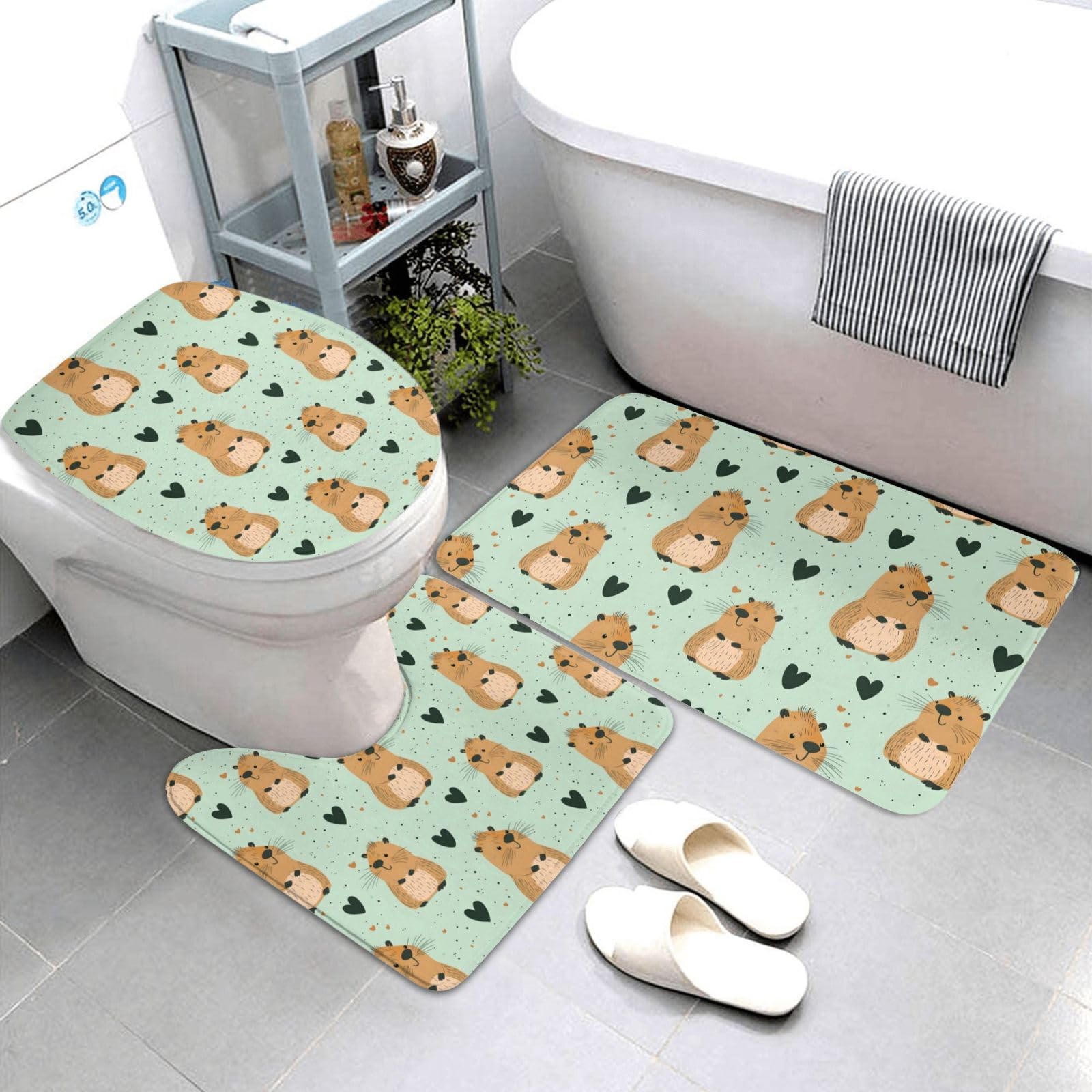 Tapis de salle de bain en forme de U antidérapant avec housse abattant toilettes