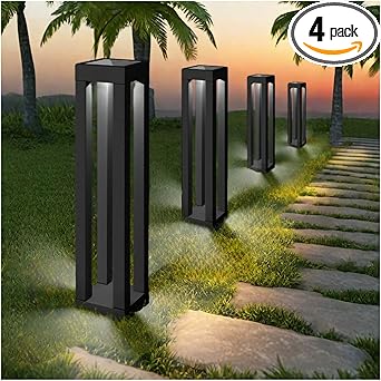 Solar Powered Outdoor Floor Lamp, Stainless Steel Solar Street Lights, Solar Floor Lamp Waterproof Deck Lights for Garden, Yard, Pathway, Porch