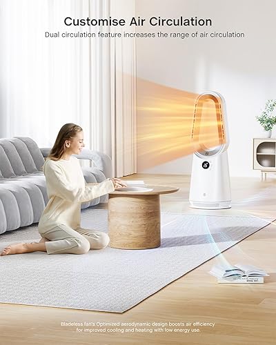 Miniatura 7 de ULTTY - Calentador de espacio, calentadores eléctricos portátiles y ventilador con control remoto, oscilación de 80, 9 velocidades, 3 modos, 8