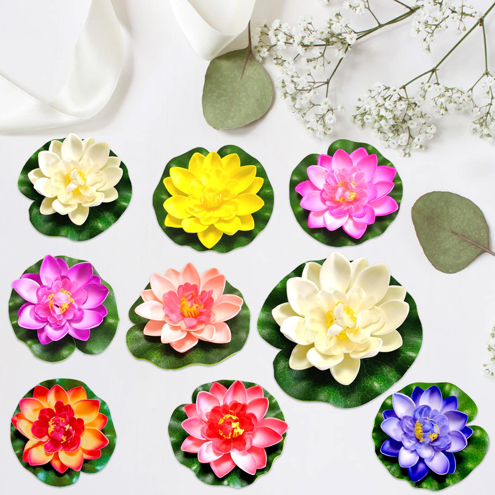 Fiori di Loto Artificiali, 6PCS Fiore Galleggiante per Laghetti, Piscina e Acquario - Piante Decorative per Giardino