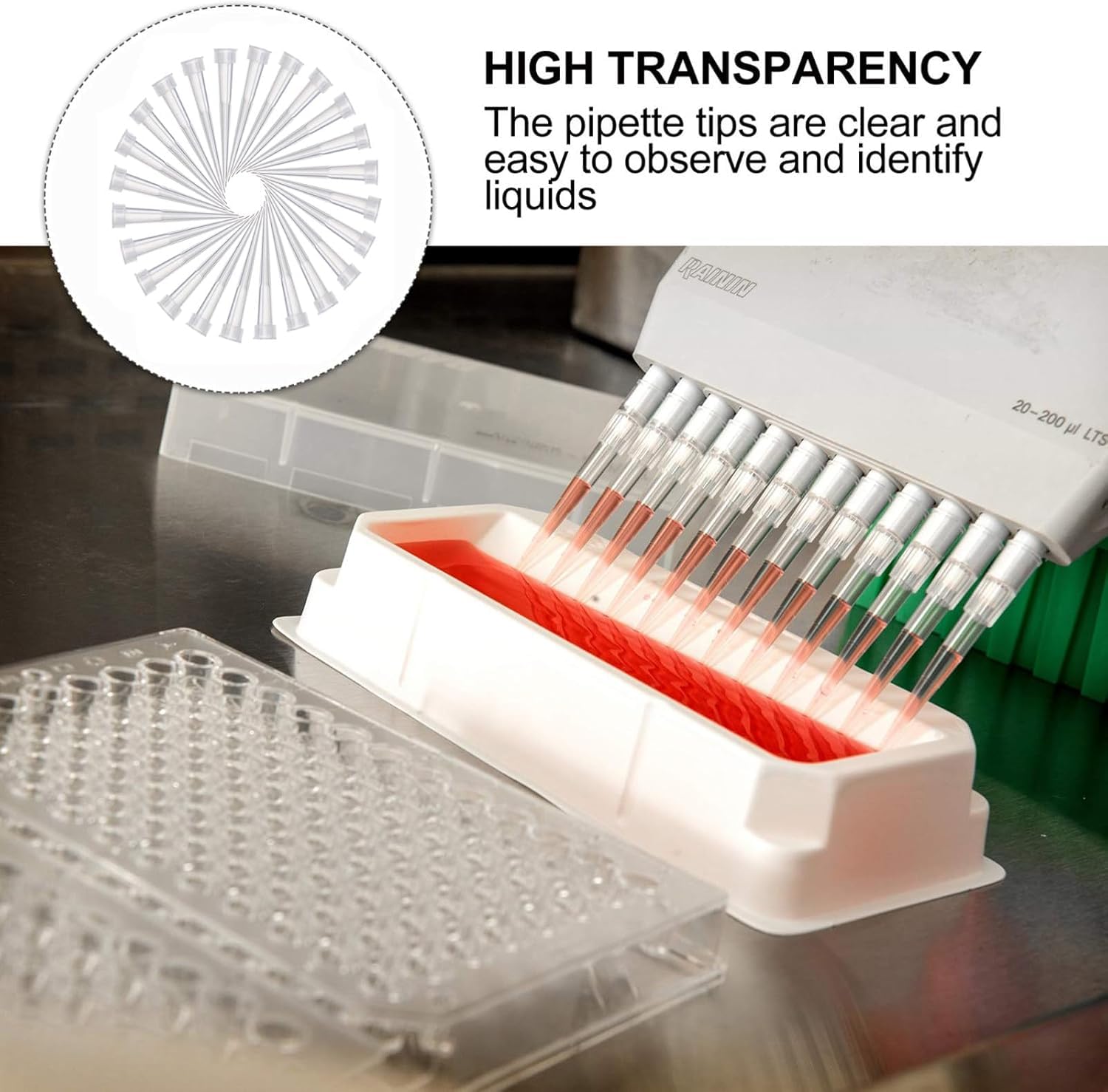 Puntali per Pipette (10ul-10ml), Puntali per Pipette per Liquidi Laatory Uiversal (100-1000 Pezzi), Trasparet, 1ml(500pieces)