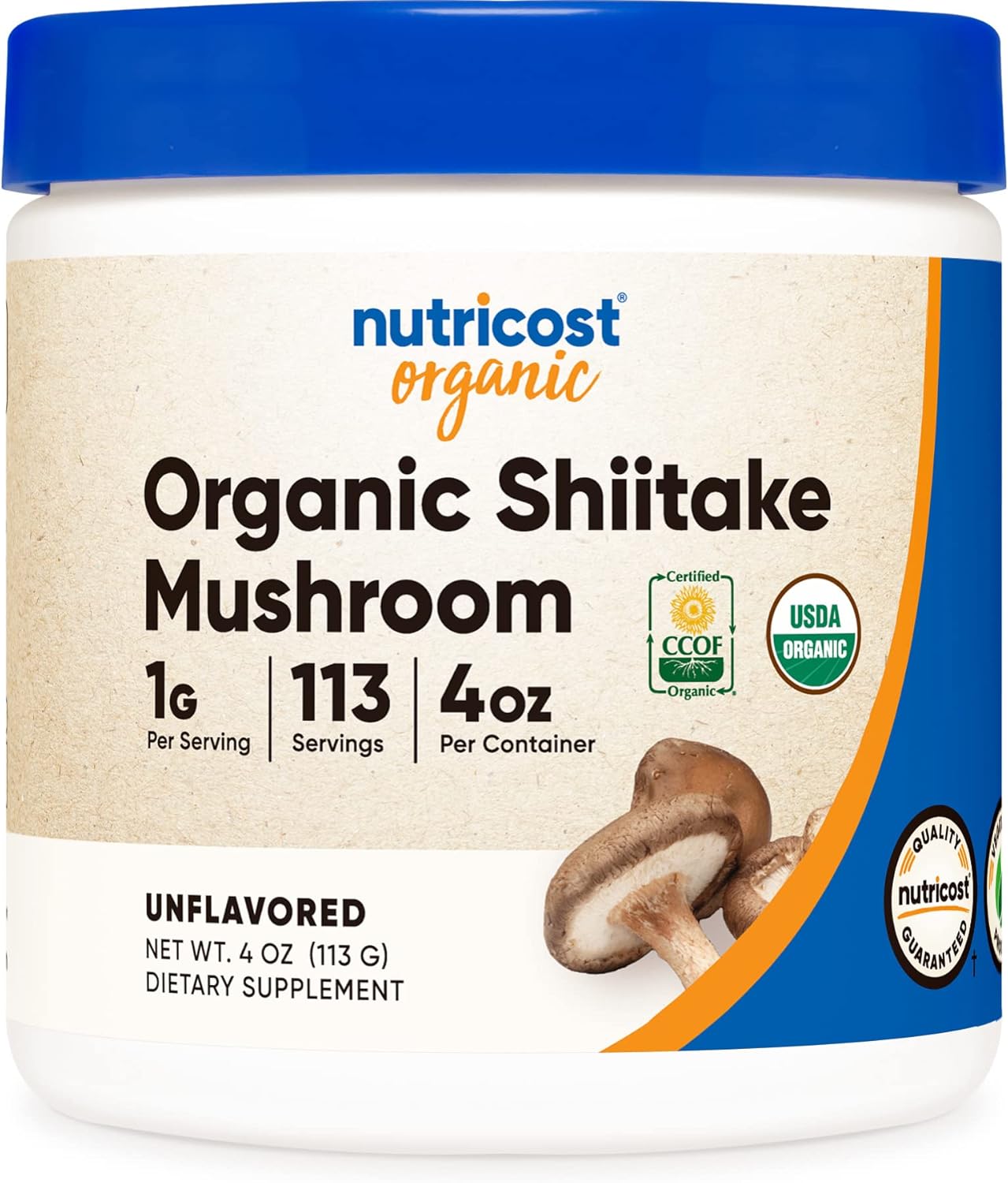 Nutricost Polvo de hongos Shiitake orgánico de 4 onzas, sin