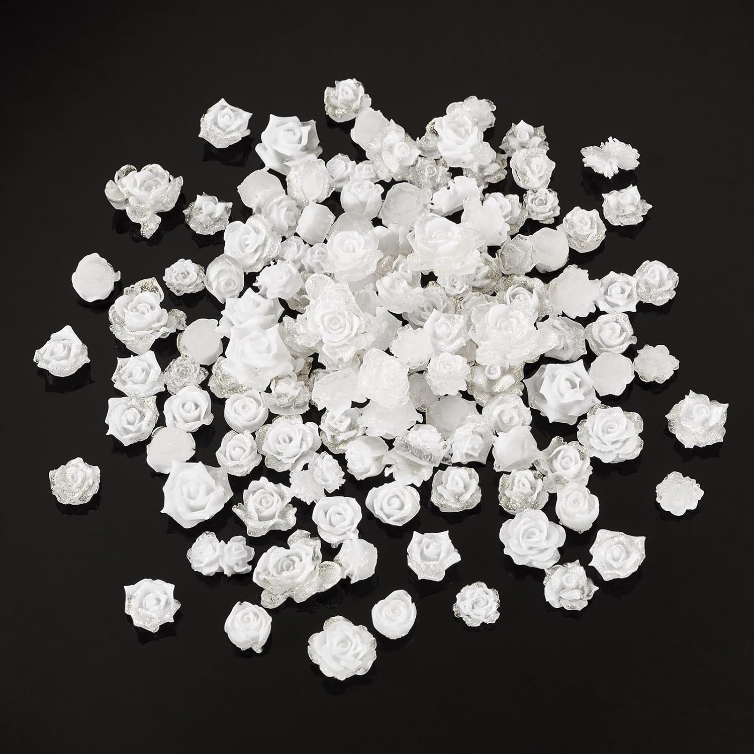 KISSITTY 200 Pcs White Resin Flower Cabochons Mini Resin Charms Flowers Butterfly Flatback Cabochons for Craft Embellishment Hair Costume Accessories for Fall Glasses Shoe Phone Case Scrapbooking