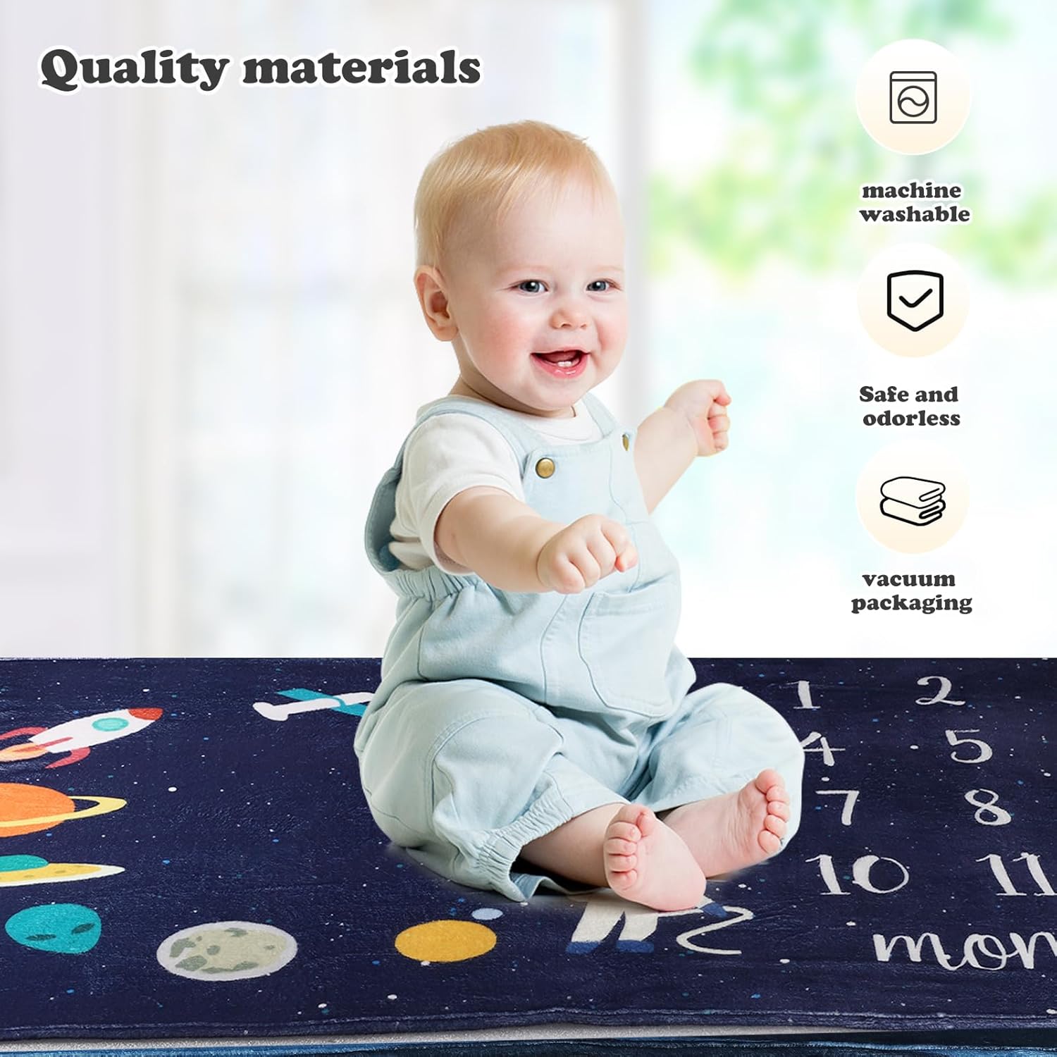 Baby Monthly Milestone Star Astronaut Boy Blanket - Newborn Swaddle, Party Favors, Photography Backdrop Props, Dark Party Supplies 40 * 50IN