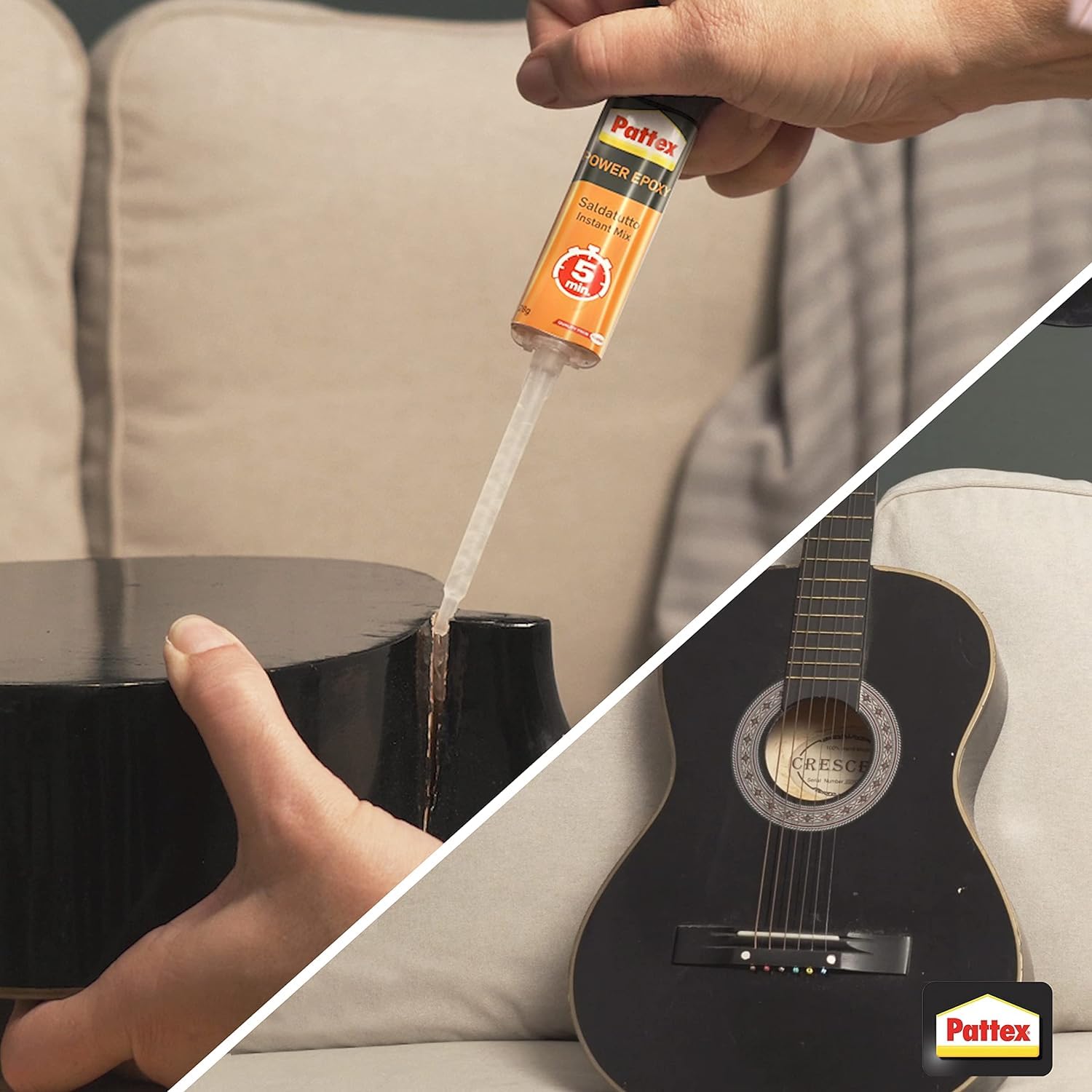 Pattex Power Epoxy Saldatutto Mix 5 minuti, forte Colla epossidica bicomponente, Colla bicomponente per plastica a elevata tenuta finale, Adesivo multiuso multimateriale, trasparente, 1x28g