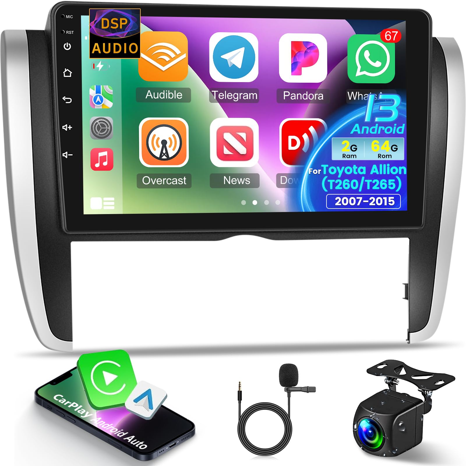 Amazon.com: NHOPEEW [2+64G] Car Stereo for Toyota Allion T260 T265