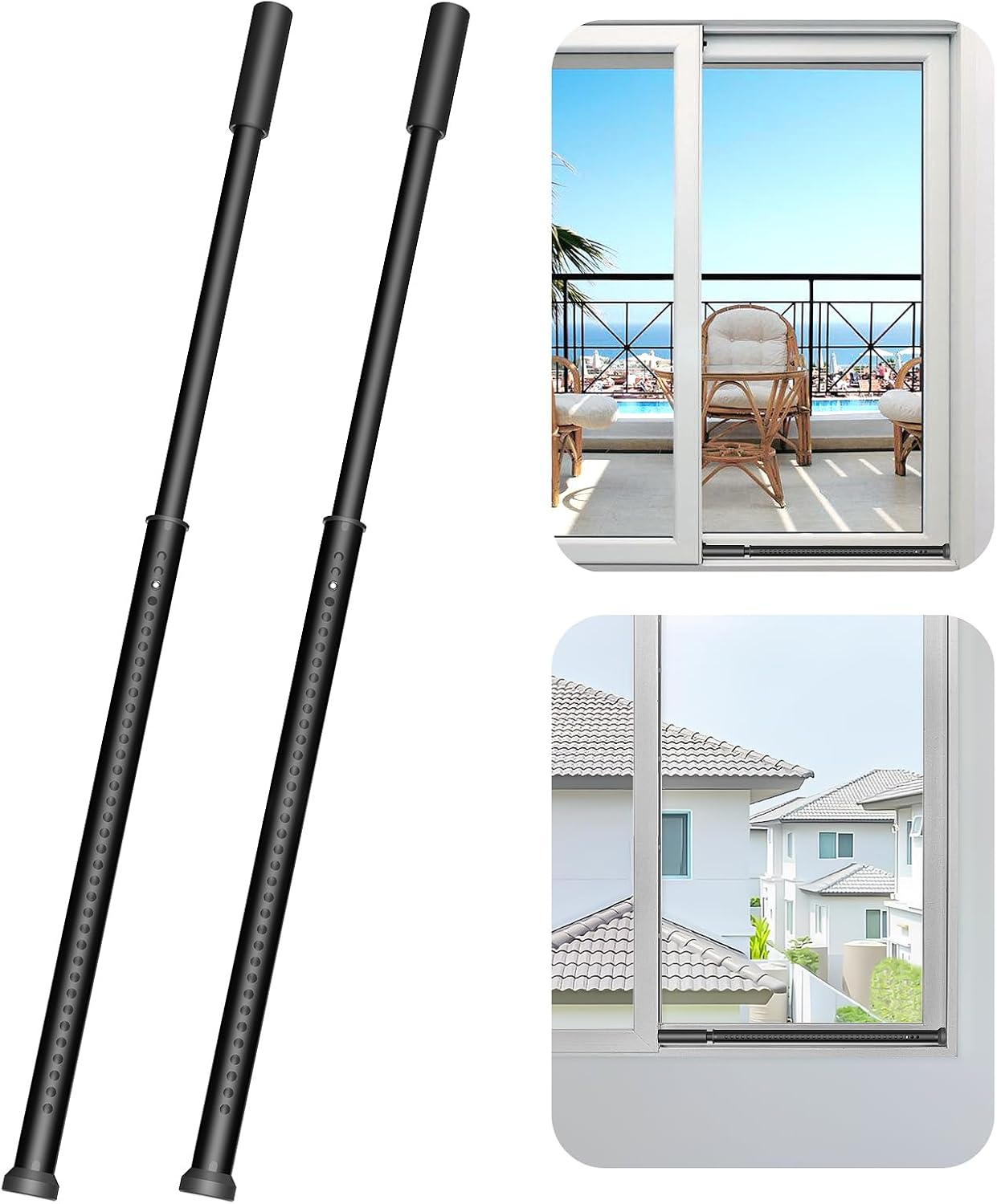 AceMining Sliding Door Security Bar,Heavy Duty Sliding Patio Door Lock Bar, 20-50inch Adjustable Multi-use Window Security Bars, Sliding Door Stopper,Black,2Pack