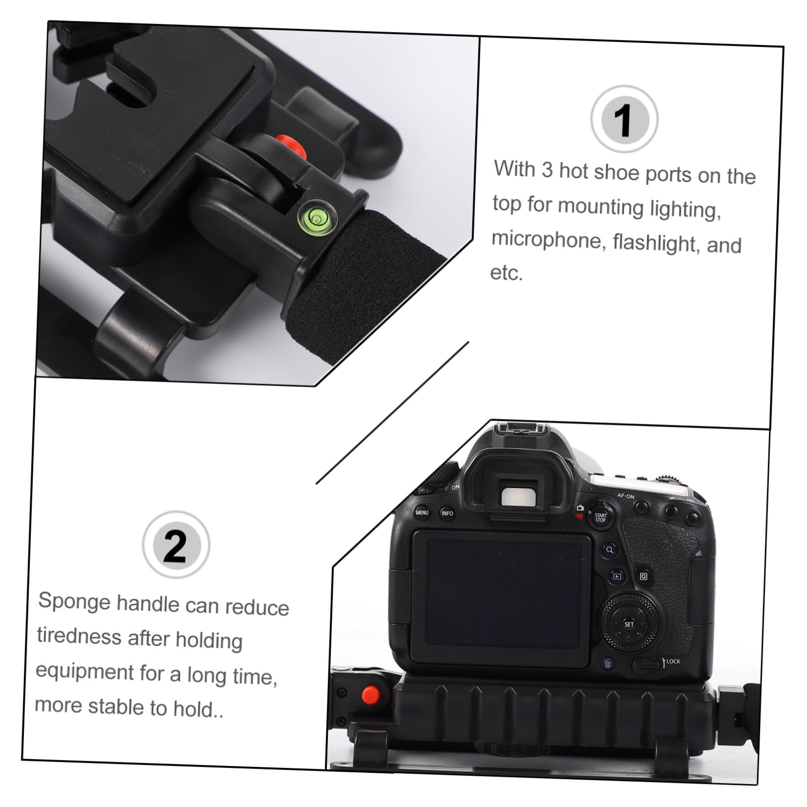 Estabilizador de Cámara DSLR Soporte Lateral Negro, Bloqueo de Ángulo y 3 Zapatas Calientes, Compatible Videocámaras y Teléfonos Móviles para Grabación Profesional