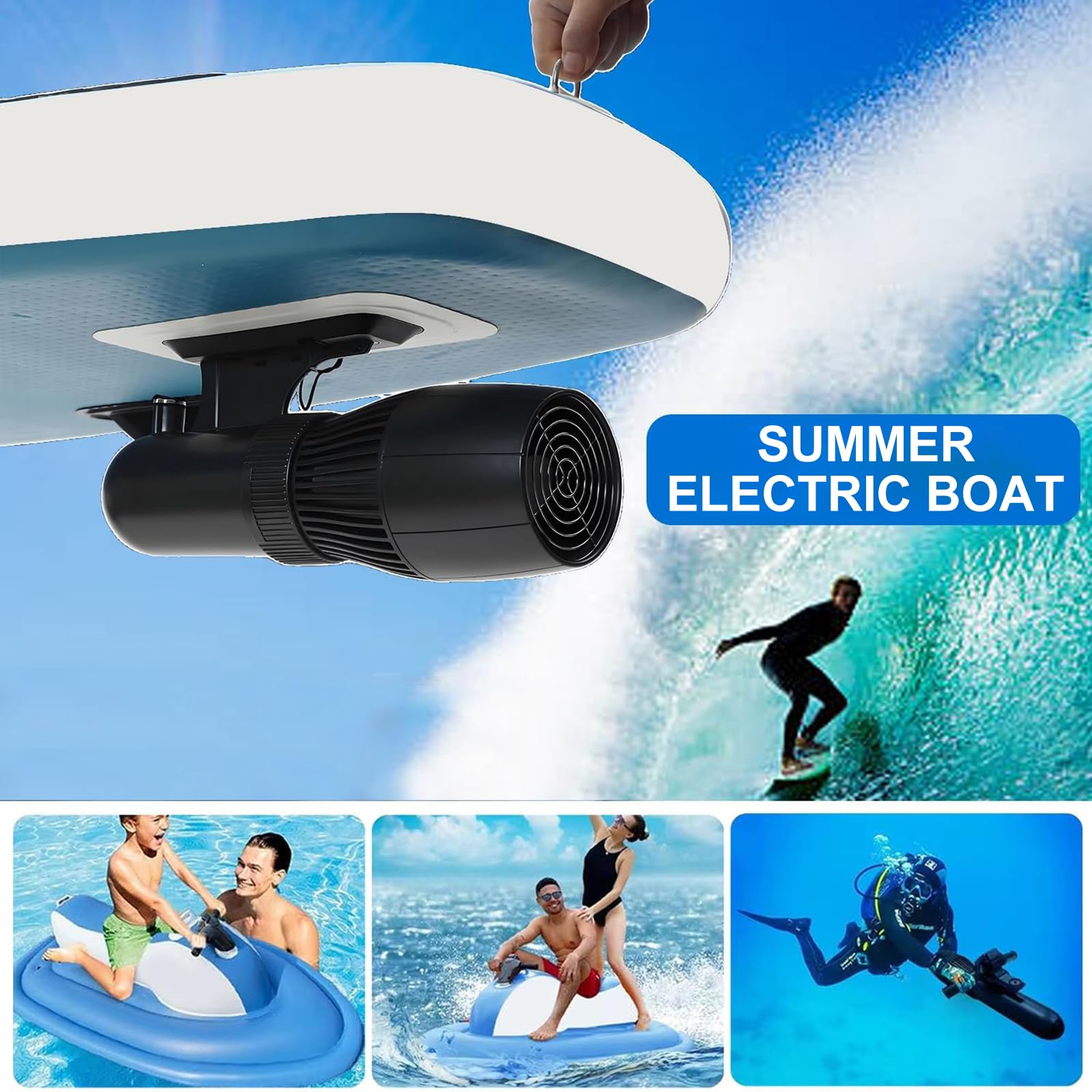 Bateau Gonflable avec Scooter sous-Marin pour Adultes | Planche de surf électrique, charge max 220 kg, équipement plongée mer, sports nautiques