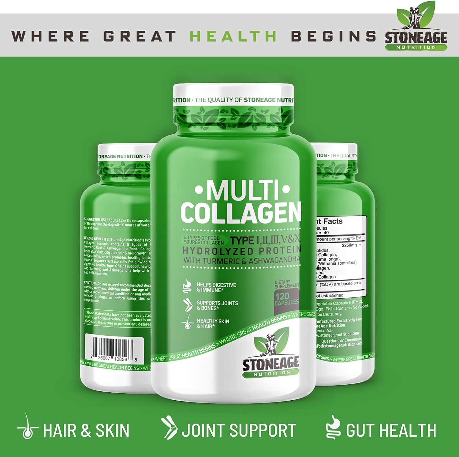 Premium Collagen Pills for Women & Men - Multi Collagen Supplements Pill, Marine Collagen Peptides, Protein and Vitamins for Luxurious Hair, Vibrant Skin and Strong Nails - 120 Collogen Capsules