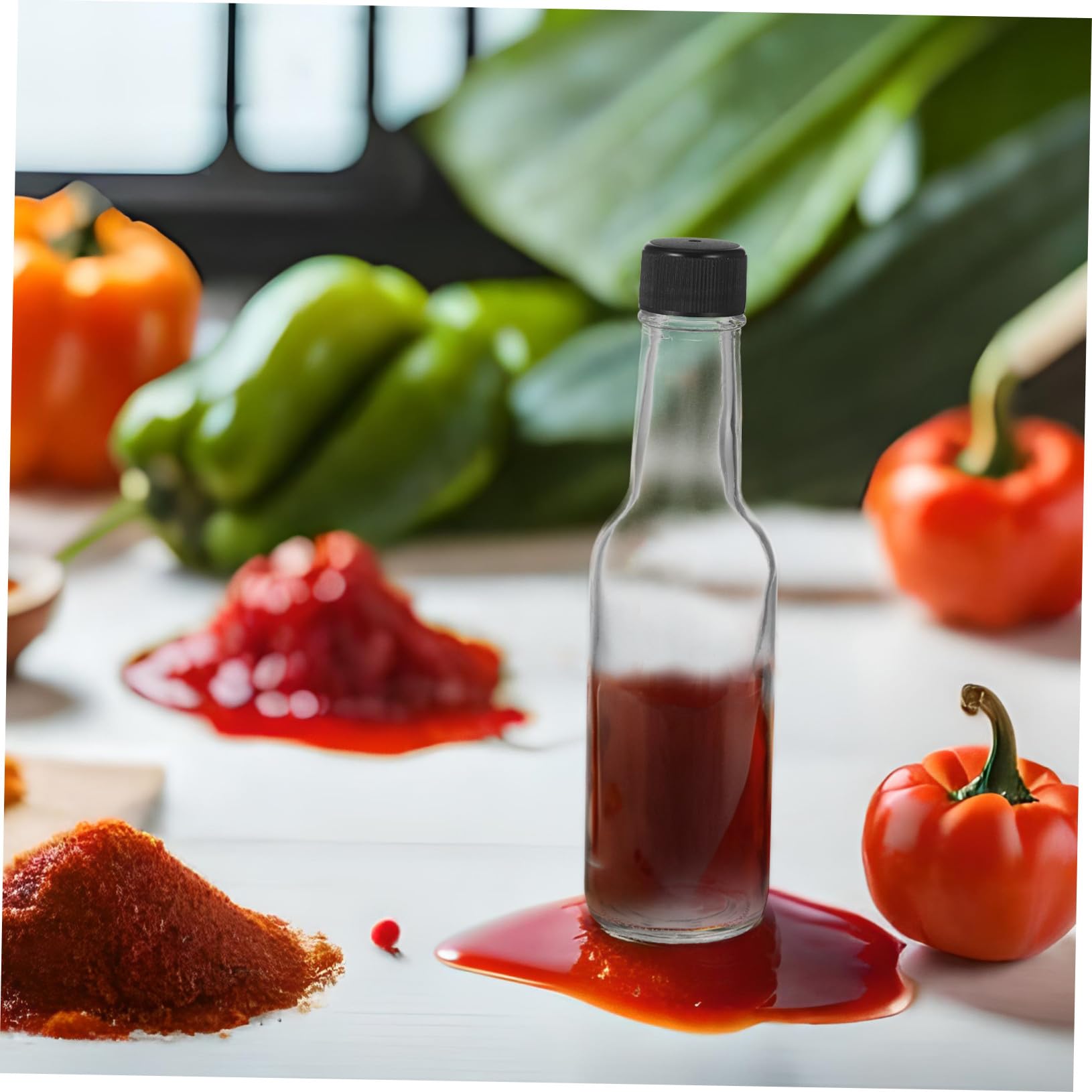 UKCOCO Bouteilles à Condiments Faciles à Laver en Verre 150ml Lot de 6 Couvercle Pp pour Huile de Piment et Ketchup, pour Cuisines et Restaurants