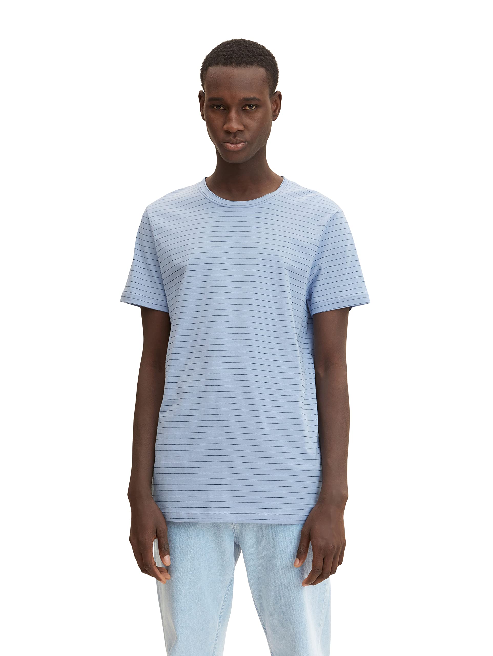 TOM TAILOR Hombre Camiseta con estampado y rayas finas 1030036, 29165 - Smoke Green Cream Fine Stripe, XXS TOM TAILOR Hombre Camiseta con estampado y rayas finas 1030036, 29165 - Smoke Green Cream Fine Stripe, XXS