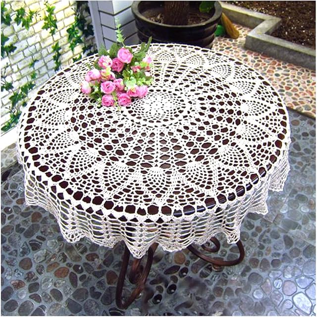 Oriental riverkit Tablecloth White Round Lace Crochet Table Mat Cotton Boho Lace Table Cover for Furniture Tabletop Decor 80cm
