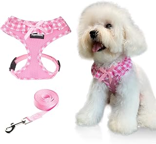 SuperBuddy Soft Mesh Dog Harness & Leash Set - Breathable Lightweight Pink Vest for XSmall Puppies, No-Pull Comfort Walking