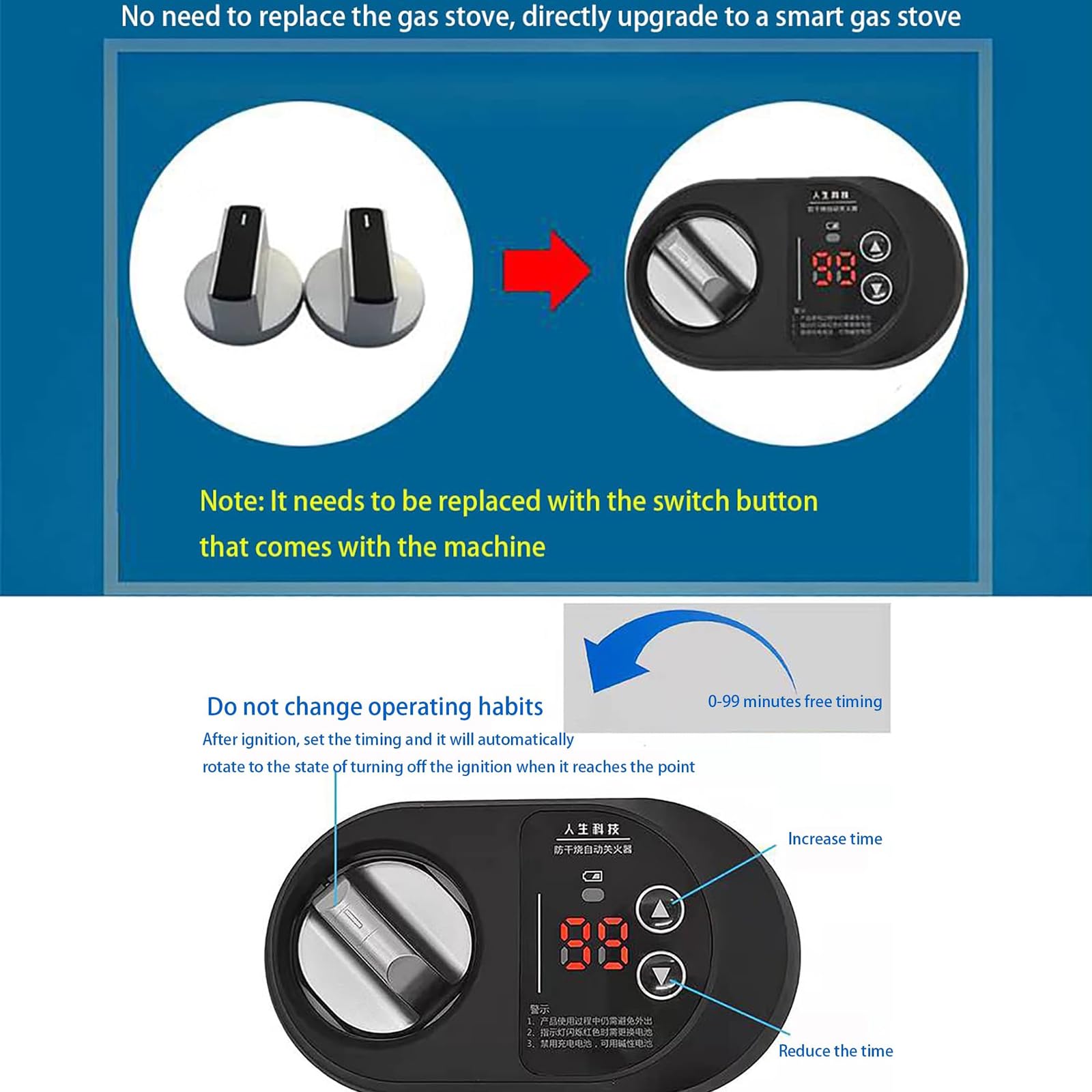 Temporizador De Apagado Automático para Estufa De Gas, Temporizador De 0 a 99 Minutos, Interruptor Inteligente De Cocina, Accesorio Antisecado, Previene Incendios Y Combustión