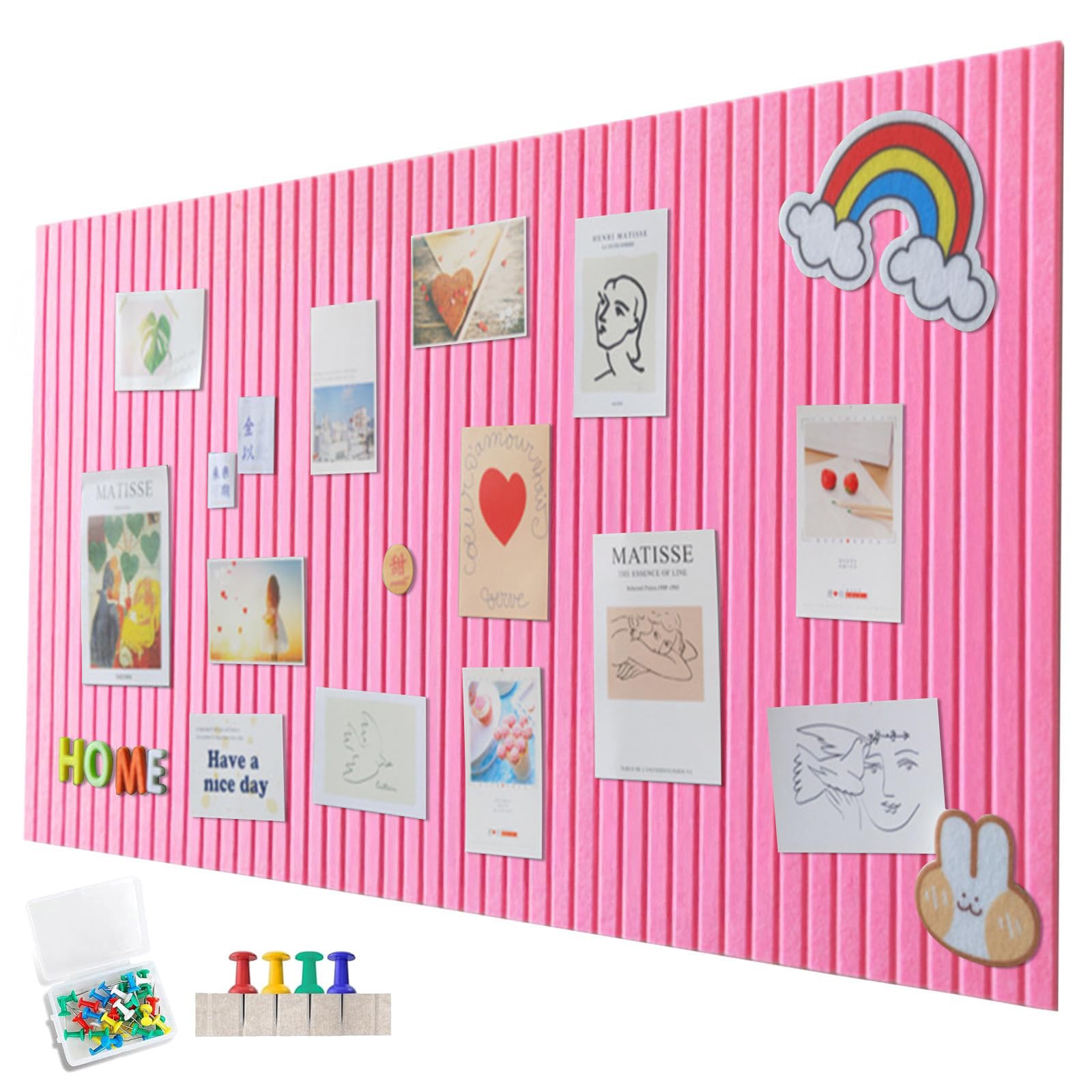 120 x 90 cm large pin board, large cork board, decorative cork wall made of felt, 0.9 cm thick, foldable photo board with self-adhesive tape, felt self-adhesive vision board, push pins felt, peach