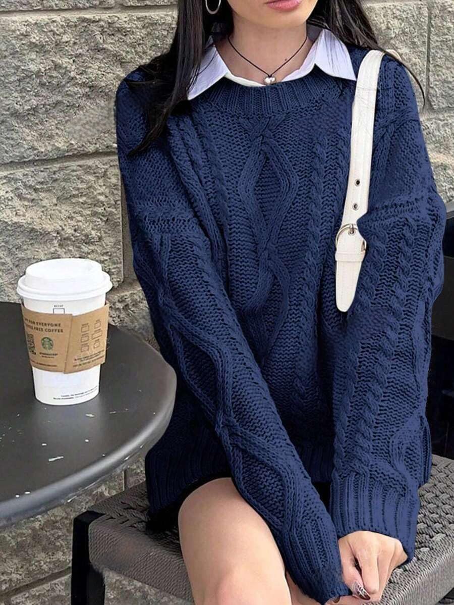 ZAFUL Cable Knit Sweaters for Women Crewneck Casual Knit Pullover Sweater Long Sleeves Jumper Tops - Image 3