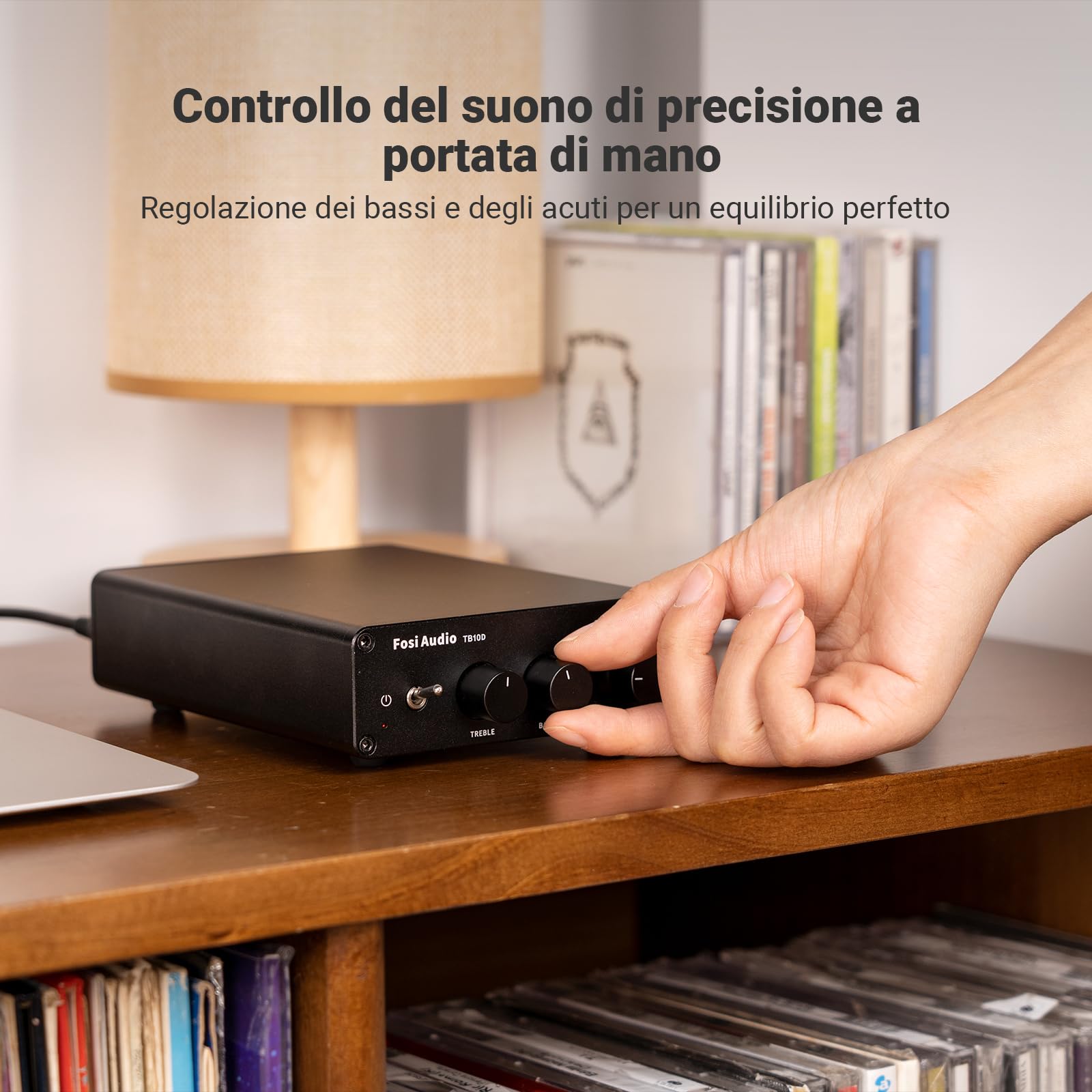 Fosi Audio TB10D Amplificatore Audio, 600W Chip TI TPA3255, Mini Amplificatore HiFi Stereo, 2.0 Canali Classe D Amplificatore, con ingresso analogico (RCA), Controllo Alti e Bassi per Home Theater