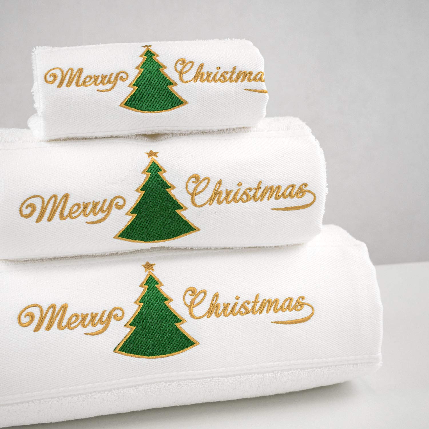 BG EUROPE - Conjunto de 3 toallas de baño Navidad - ref. Green Christmas Tree