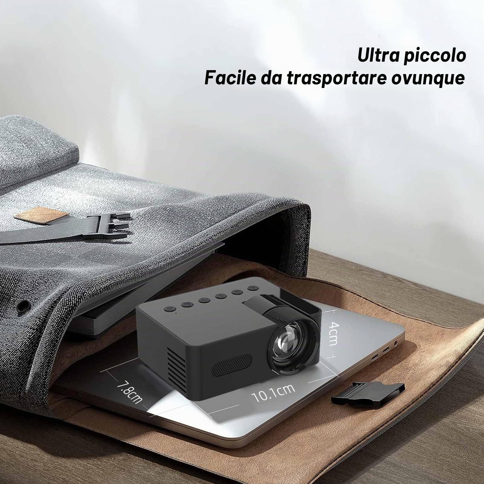 Mini Proiettore YT100, Videoproiettore Full HD 1080P, Proiettore Cinematografico Portatile per Esterni con Altoparlante 4Ω 2W, Proiettore Cinematografico per Telefono Home
