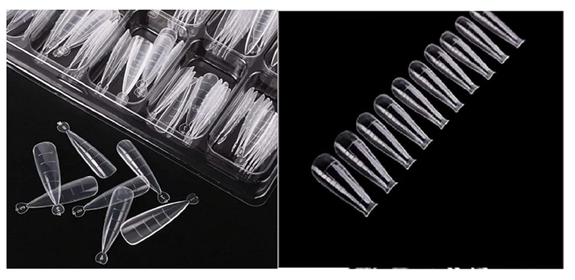 VIKSON INTERNATIONAL 100 Pcs 50 pc coffin 50 pc round pointed tip Dual Forms False Nail Mold Clear Full Cover Polygel Nail Tips Acrylic Nail Dual Forms-image-20