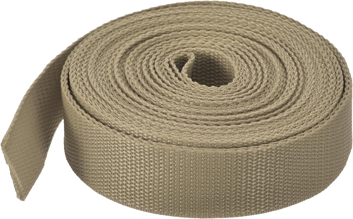 MECCANIXITY Lightweight Polypropylene Webbing Strap 1 1/4" 10 Yard Backpack Strapping Band Khaki for Outdoor Luggage Cargo Straps