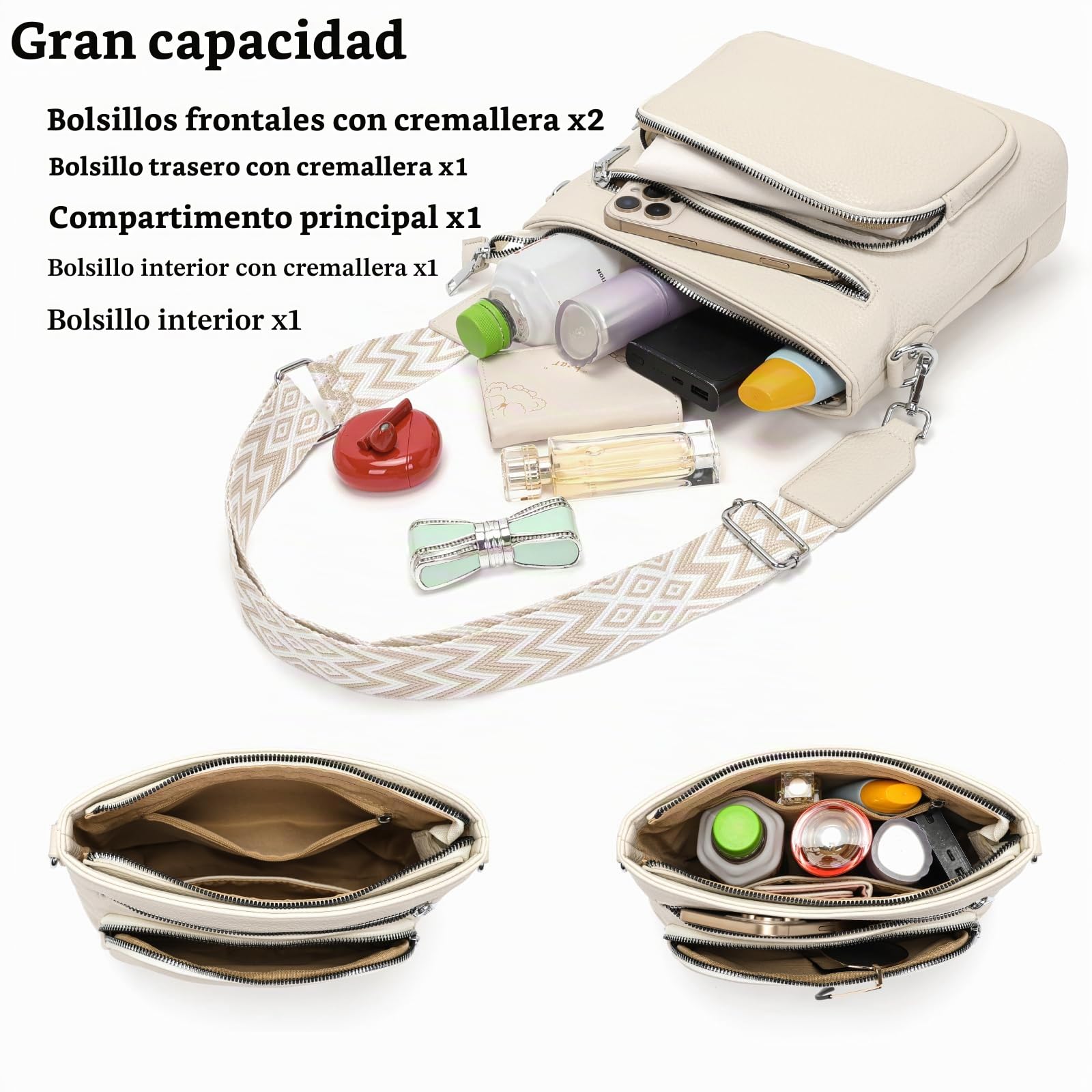 Snmoec bolso bandolera mujer mediano bolso cruzado mujer Bolso para móvil con correa ancha Beige