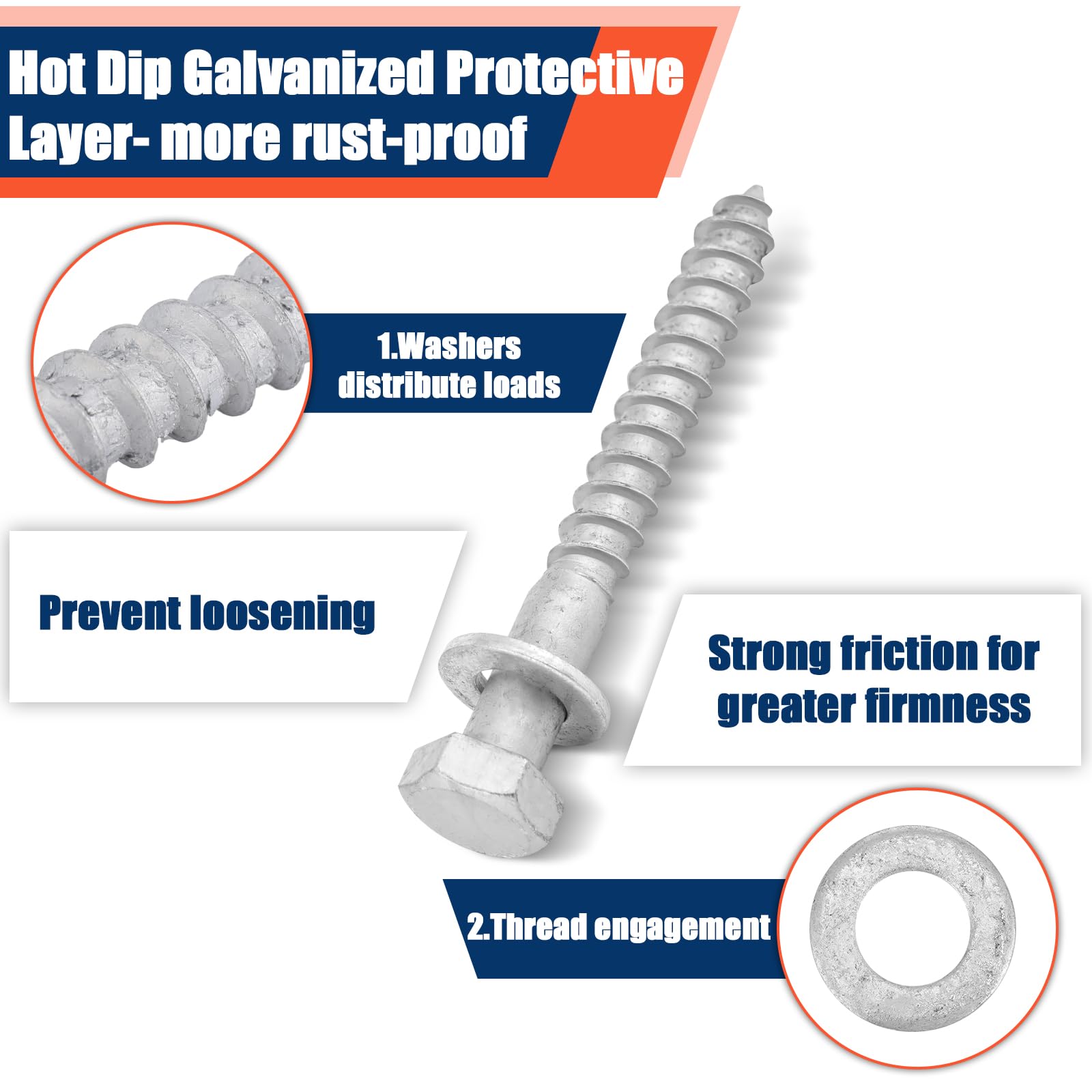 Galvanized Lag Screws - 40 Pack 1/2'' x 4'' -3