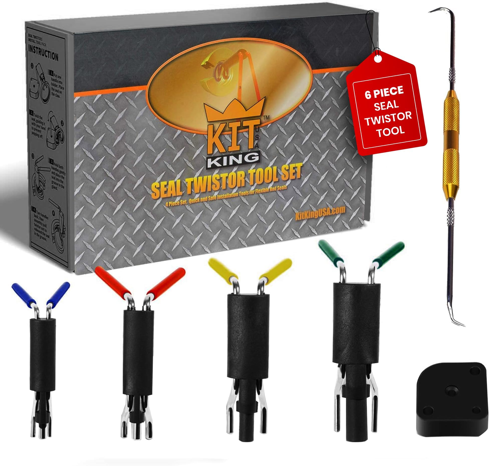 Hydraulic Seal Installation Tool Set – 6 Piece Seal Twistor Tool Including Two Sided Seal Pick, Easily Install Seals Without Damaging Them, UCup Twistor Cylinder Rod Seal Packing Install Kit