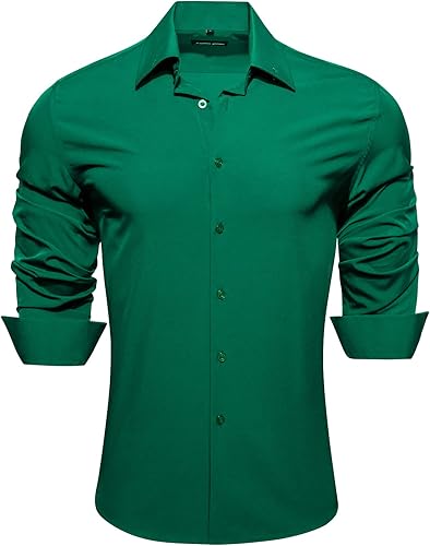 Barry.Wang Camisas de vestir sólidas de manga larga para hombre, camisa formal, cuello alfiler, multicolor, negocios, casual, camisas con botones