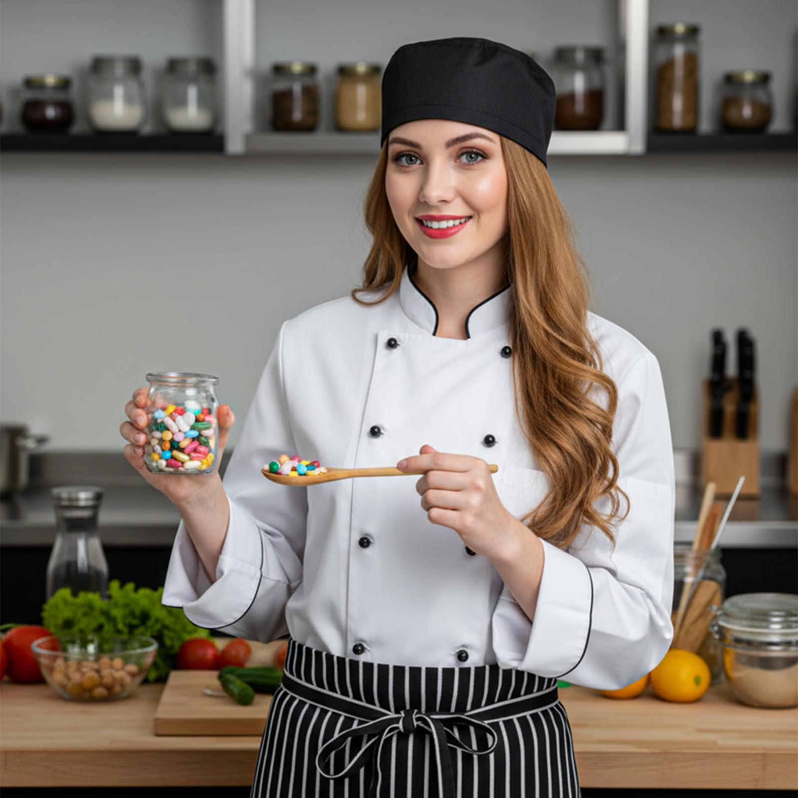 Grevosea 2 sztuki czapek kucharskich, uniseks, czapka kucharska z bawełny, regulowana czapka kucharska, czapka piekarnicza, profesjonalna siatka na włosy, kuchnia, hotel, restauracja, kapelusze