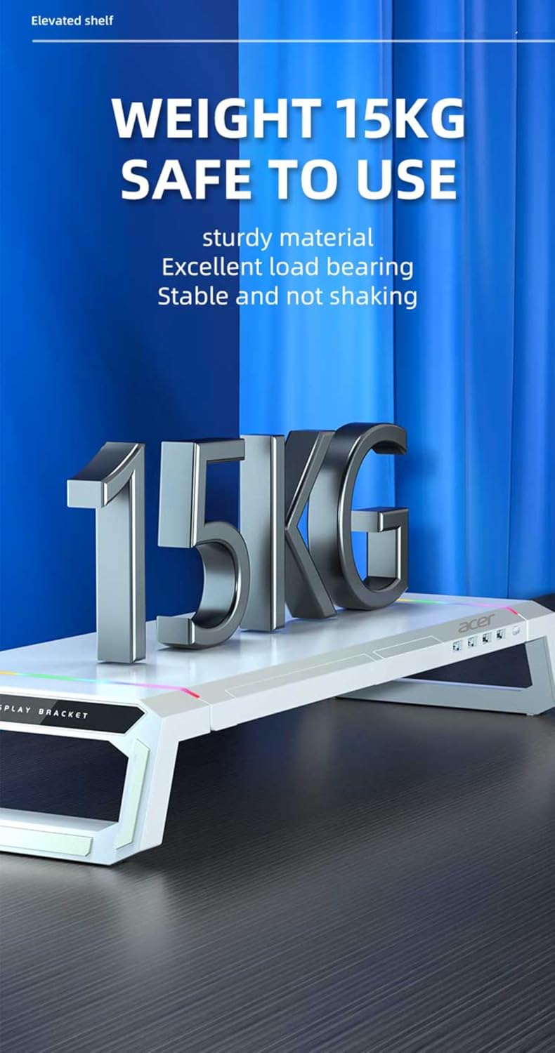 Acer Ergo Multifunction Monitor & Laptop Stand Featuring RGB Lighting and a 4-Port USB Hub with Aluminum Multi Keyboard Storage Space Bar, Suitable for Both Office and Home Environments (White) 10 718Xlb+QfgL. SL1500