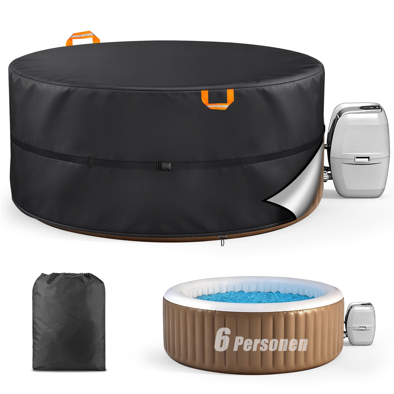 Housse de Protection Ronde pour Jacuzzi, 4-6 Personnes, Oxford 420D, Spa Gonflable Housse de Protection pour Ronds, résistante aux UV et imperméable pour Spa extérieur (220 * 72cm (6 Personnes))