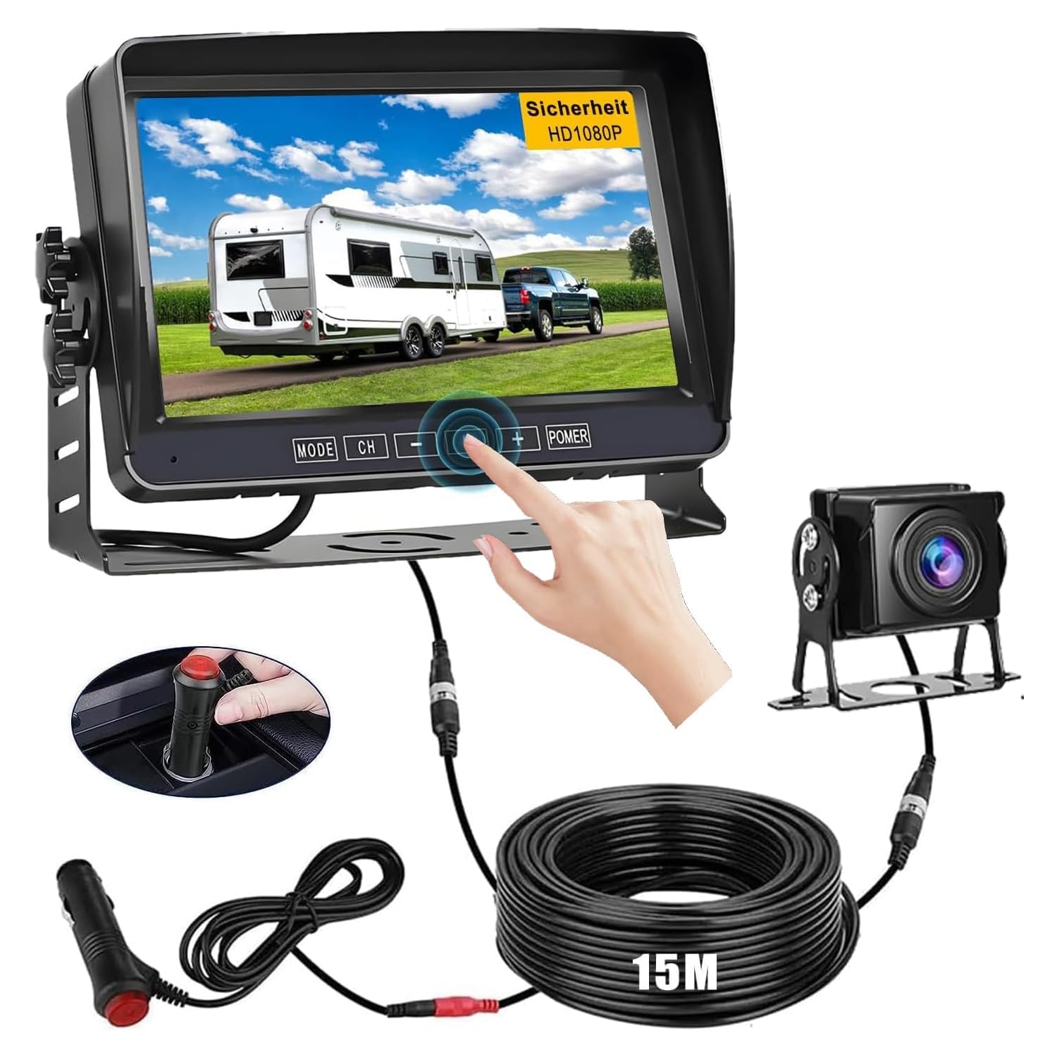 caméra de recul filaire 1080p écran 7″