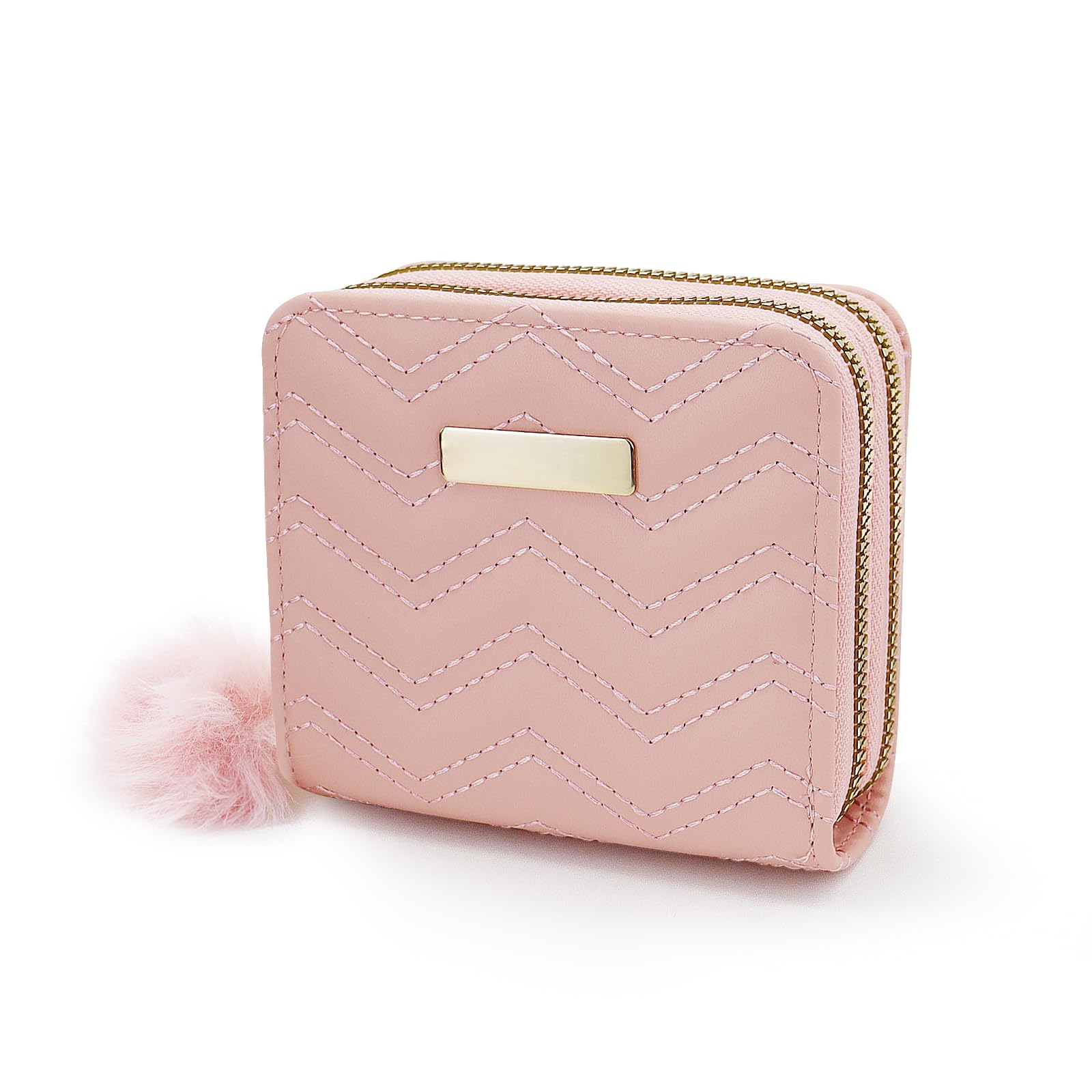 Small Wallets for Women, PU Leather Wallets Fashion Card Holder Wallet with Card Slots and Zipper Coin Pocket, Pink, 11 x 10 x 4 cm/4.33 x 3.94 x 1.57 in, Modern