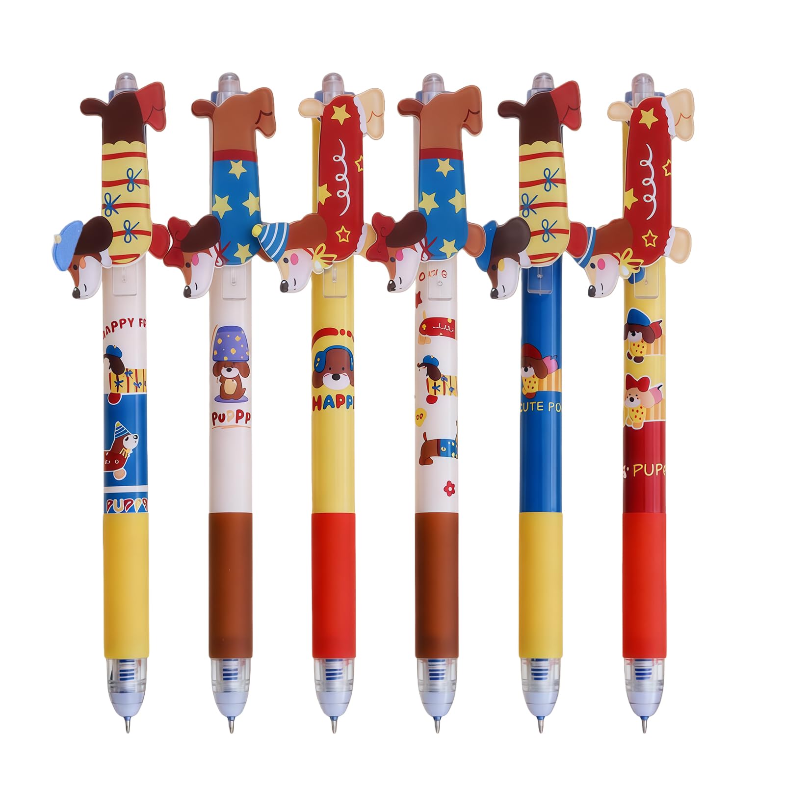 Clyrax 6Pcs Cute Dachshund Erasable Pens, Dachshund-Shaped Dog Stationery For Office Study Writing, Sausage Dog Gifts For Kids Women Dogs Lovers, Novelty Blue Refill Erasable Pens