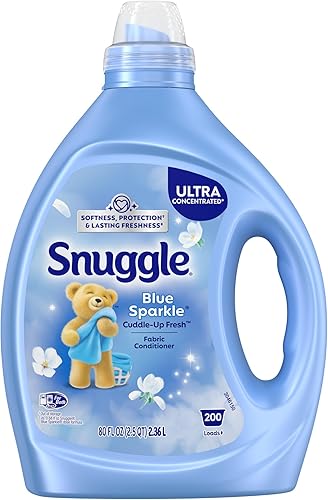 Snuggle Fabric Softener Liquid, Ultra Concentrated, 80 Oz, 200 Medium Loads, Blue Sparkle Fabric Conditioner, Long-Lasting Fresh Scent, Softens,