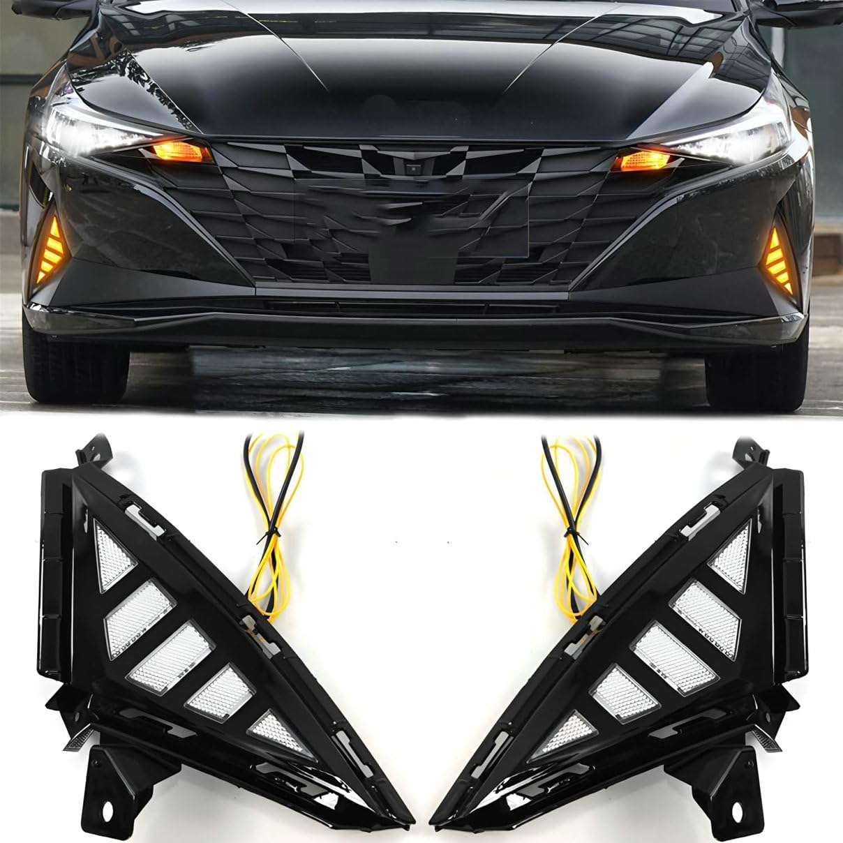 1 Pair Car Daytime Running Light Fog Lights Day Driving Lamp For Hyundai Elantra 2021 2022 2023 Turning Signal Light