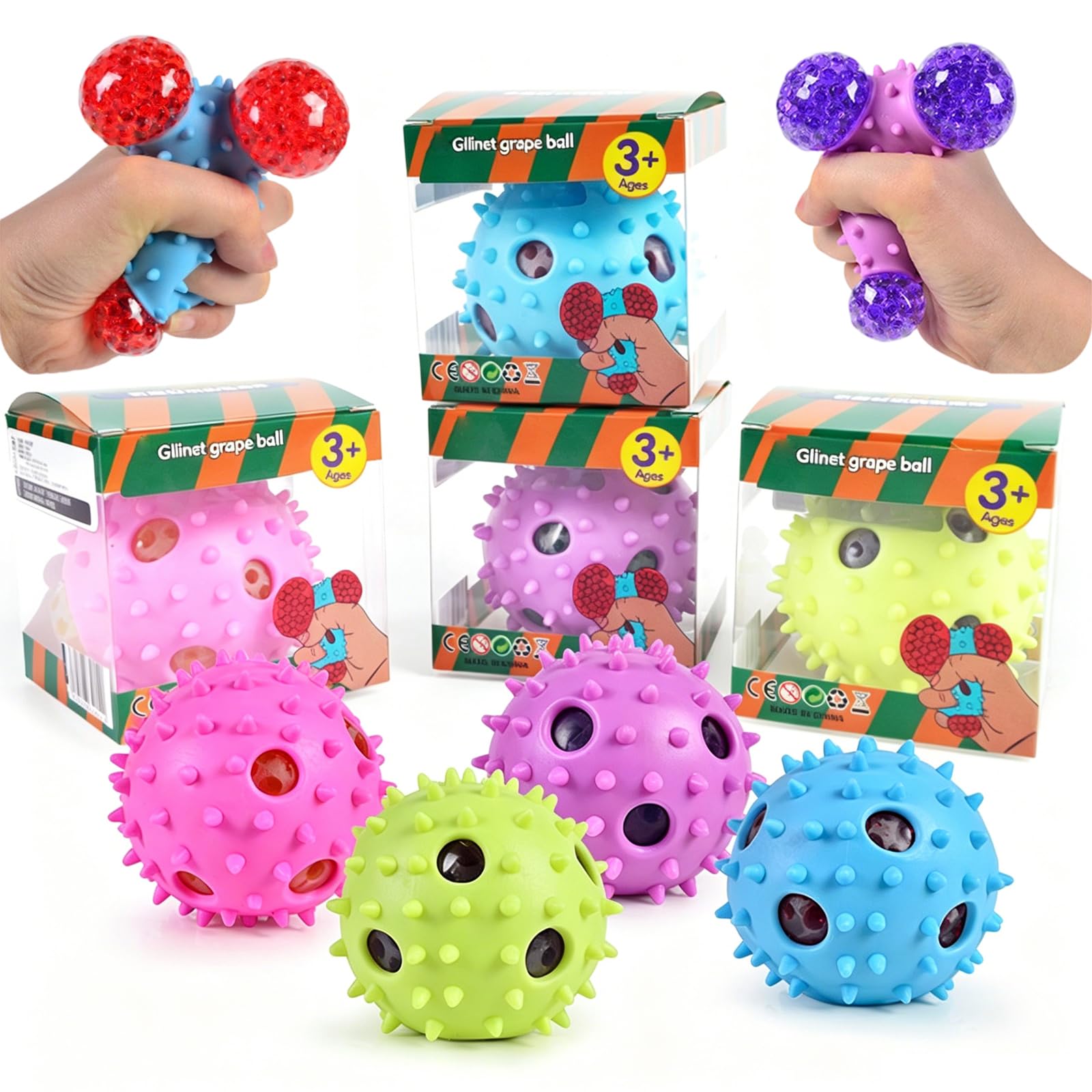 1PC Grape Balls Squishy Stress Toy, Squishy Fidget Toys for Kids Adults, Water Bead Squeeze Toy for Anxiety Relief, Sensory Food Squishies for ADHD Autism, Birthday Party Favors