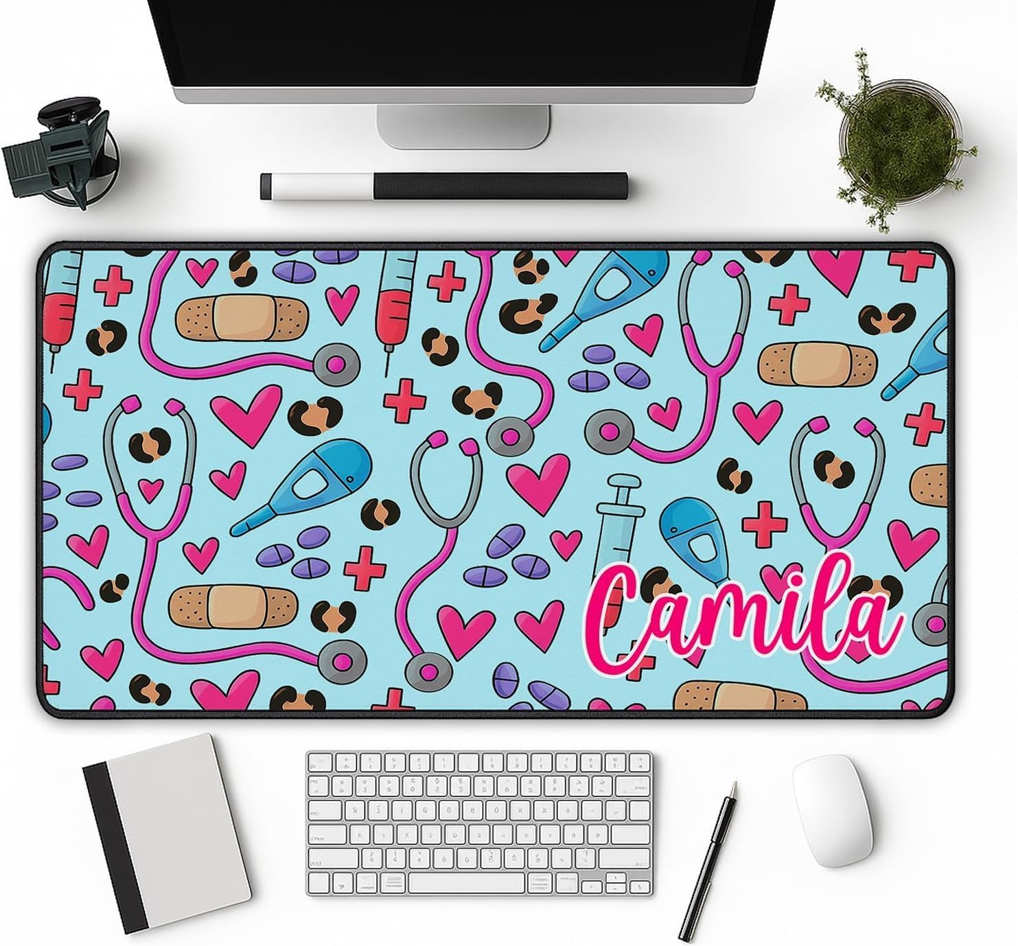 Alfombrilla personalizada para enfermera rosa con nombre