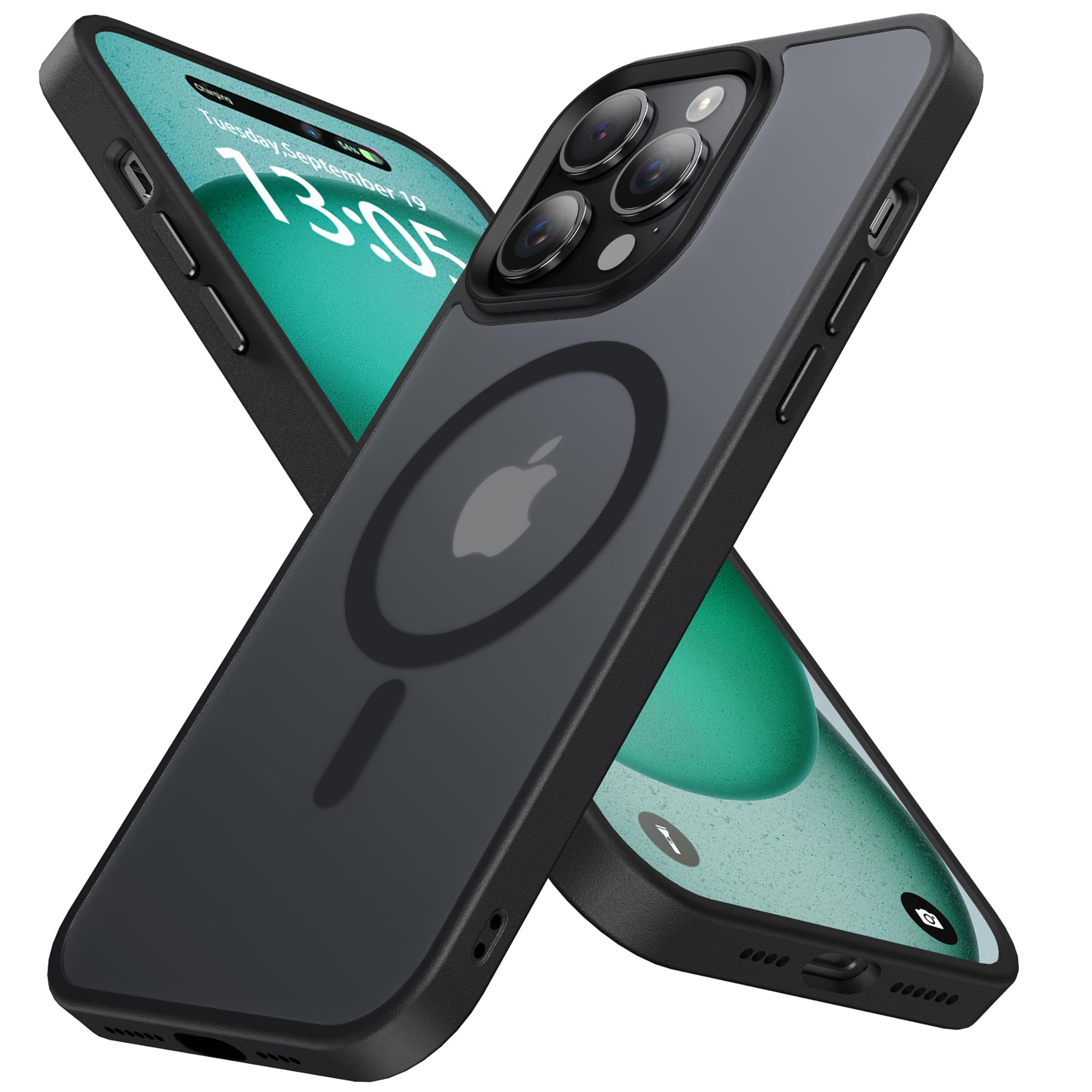 shehemeMagnetic for iPhone 14 Pro Max Case,with Camera Lens Protector [Compatible with MagSafe] [Military-Grade Protection] Shockproof Translucent Matte for 14 Pro Max iPhone Case 6.7“,Black