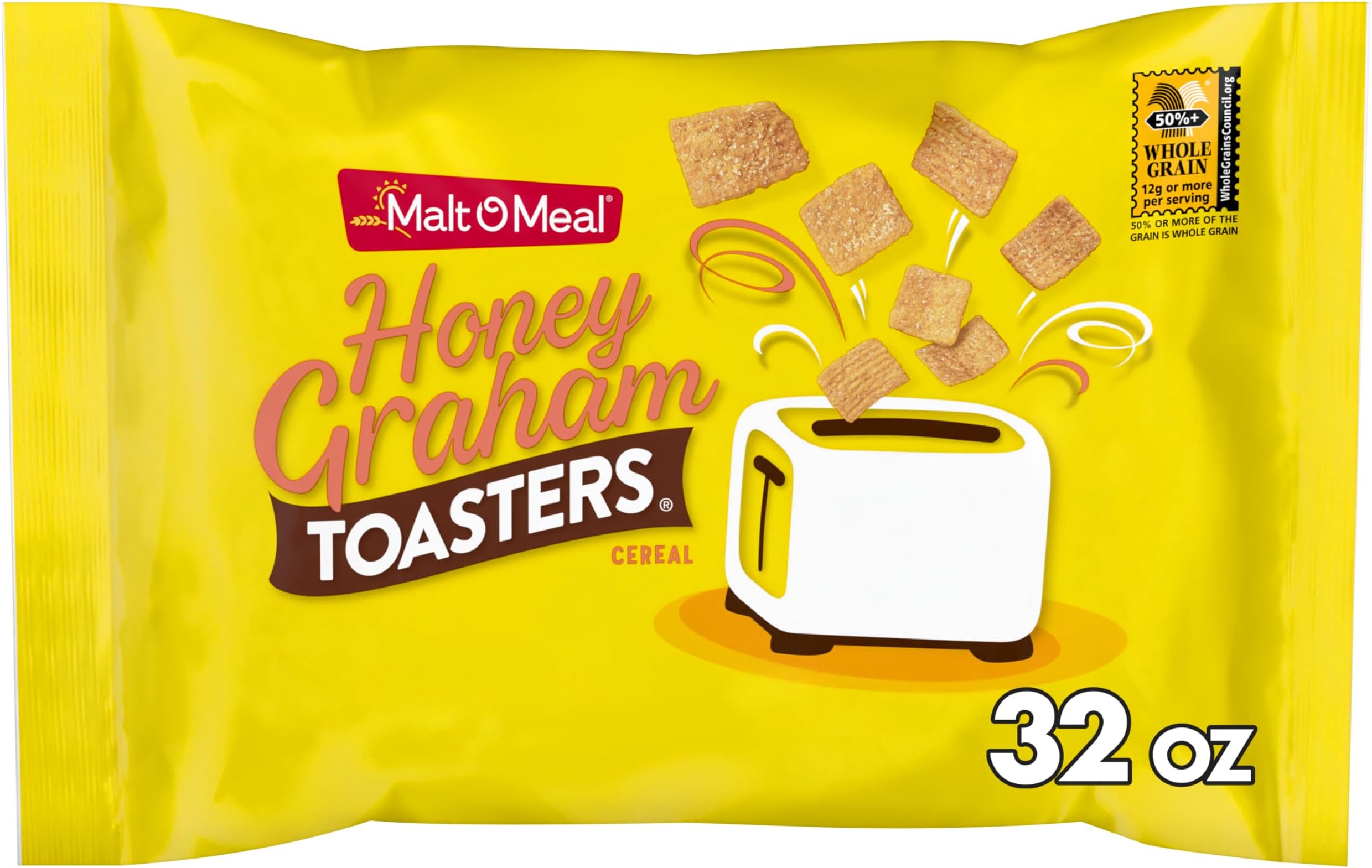 Malt-O-Meal Honey Graham Toasters Breakfast Cereal, Family Size, 32 oz Bag