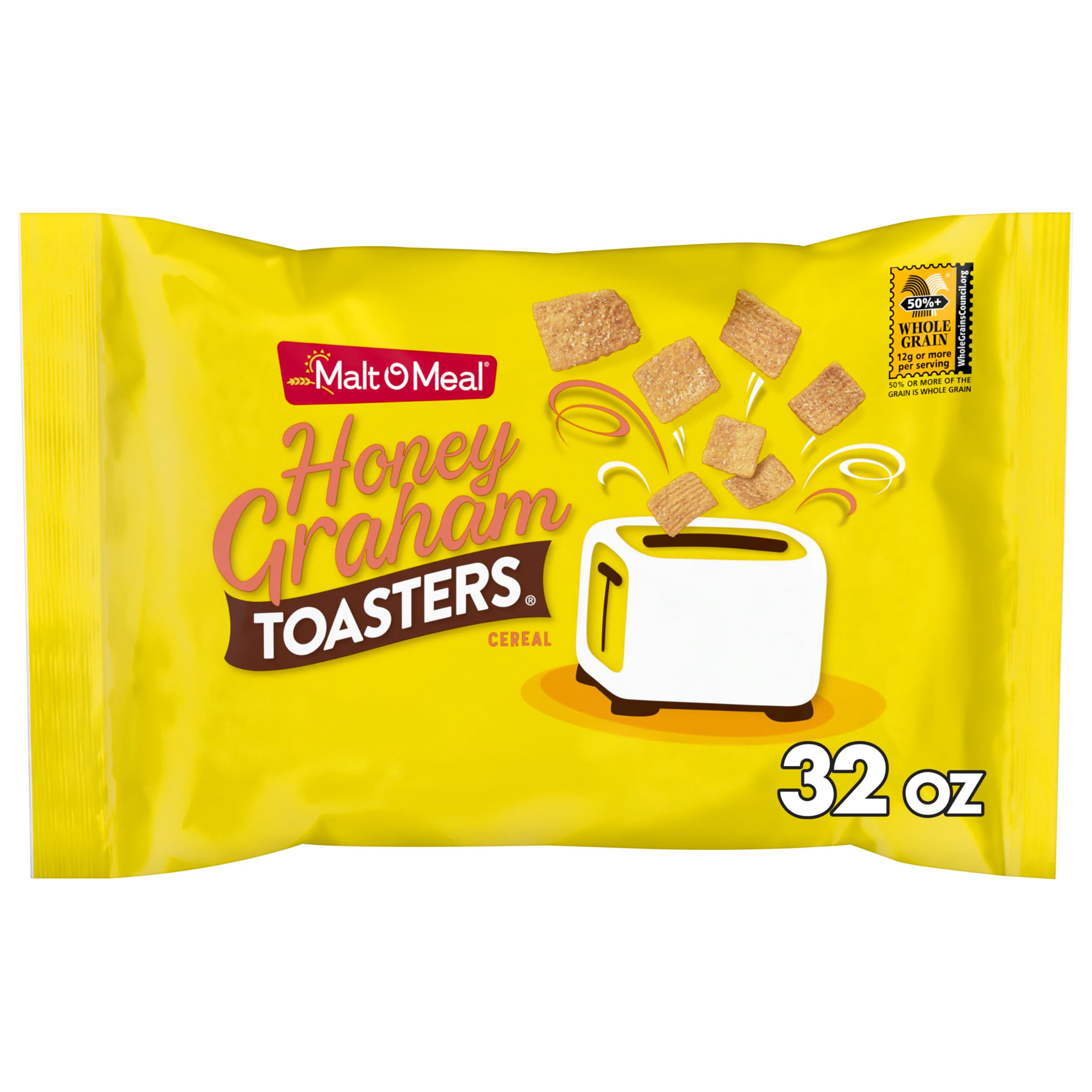 Honey Graham Toasters Breakfast Cereal, Honey Graham Cereal Squares, Super Size Bagged Cereal, 32 OZ Resealable Cereal Bag