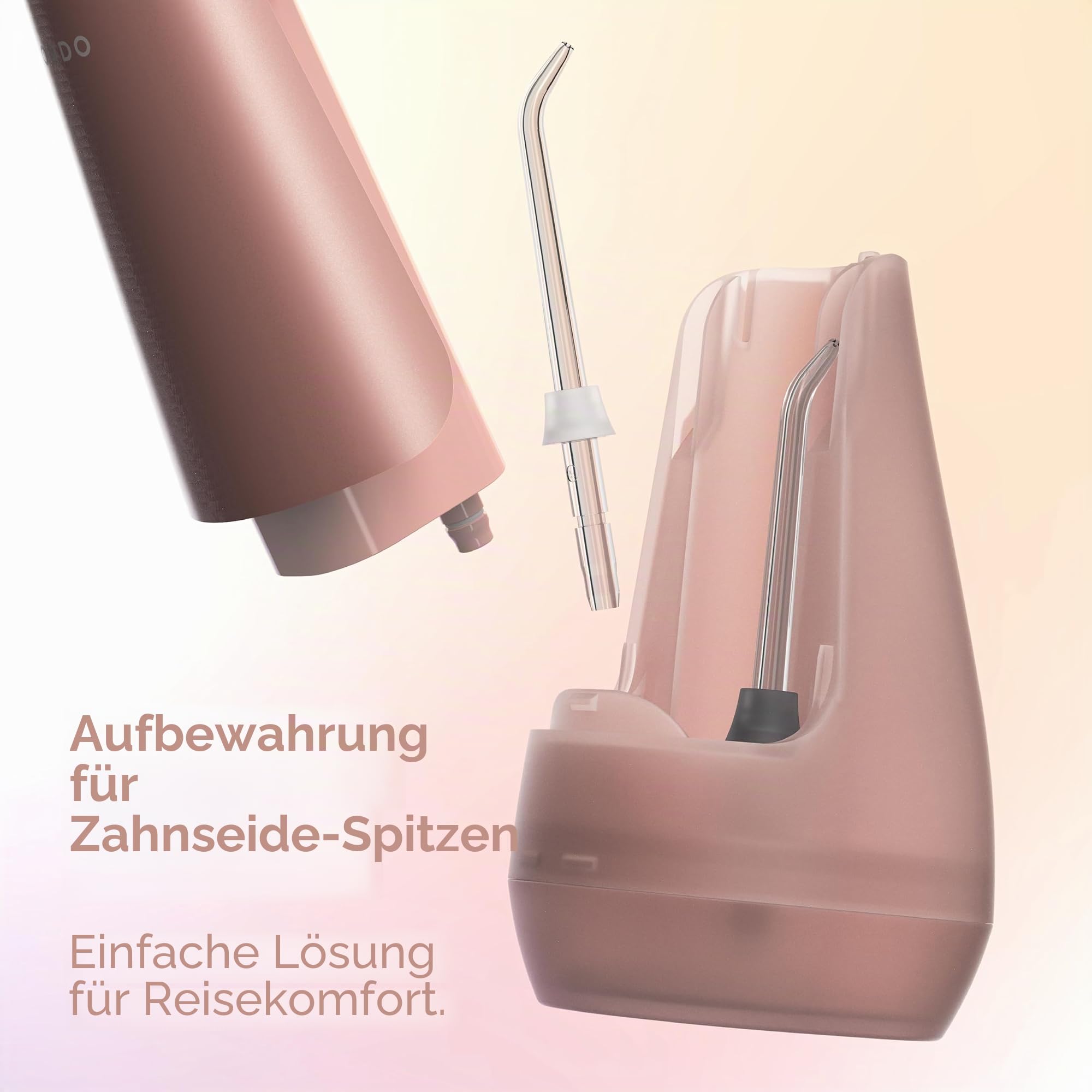 ORDO Hydro Sonic Munddusche, kabellos, 3 Druckstufen, Roségold | Munddusche für unterwegs, USB-Ladegerät, tragbar, von Zahnmedizinern empfohlene Munddusche
