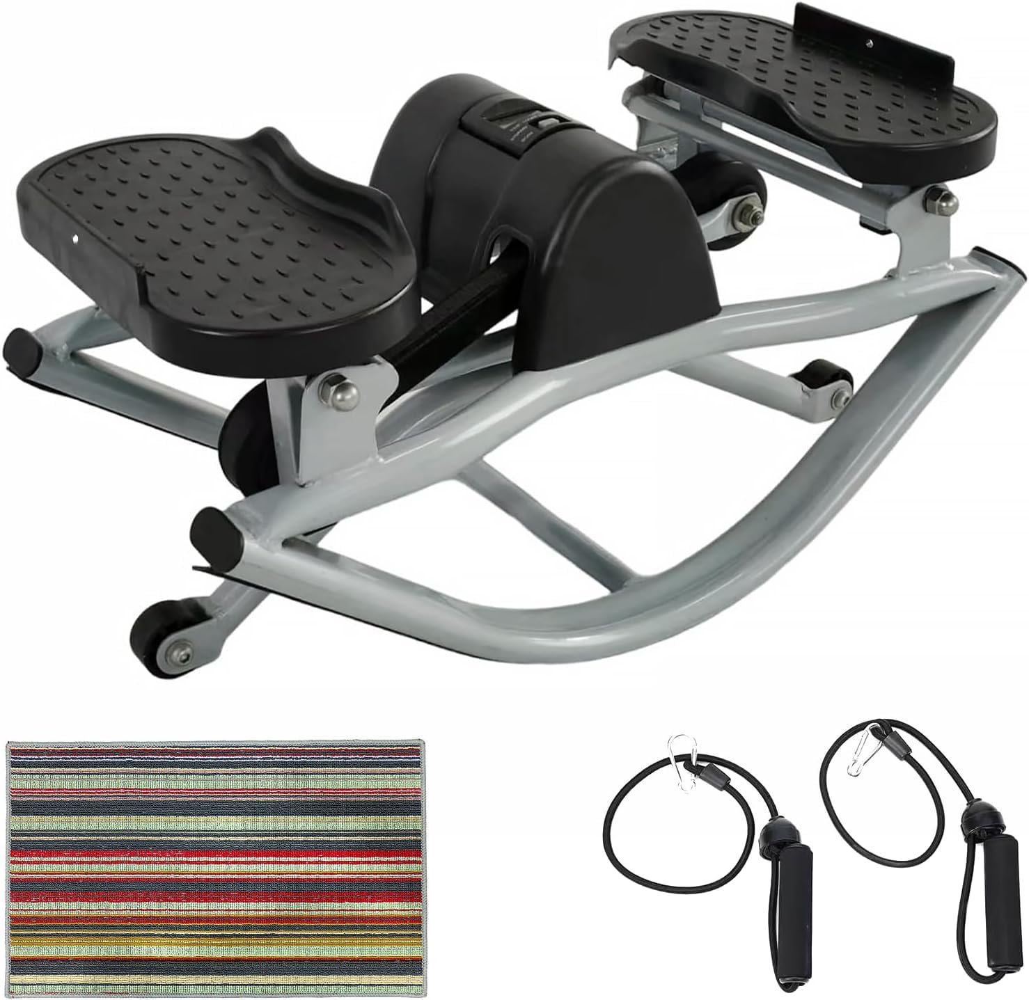 Side to Side Rock Stepper Machine with Resistance Bands & Exercise Mat, Lateral Fitness Stepper with Digital Display for Legs, Glutes & Core, Compact Low Impact Home Cardio Workout Equipment
