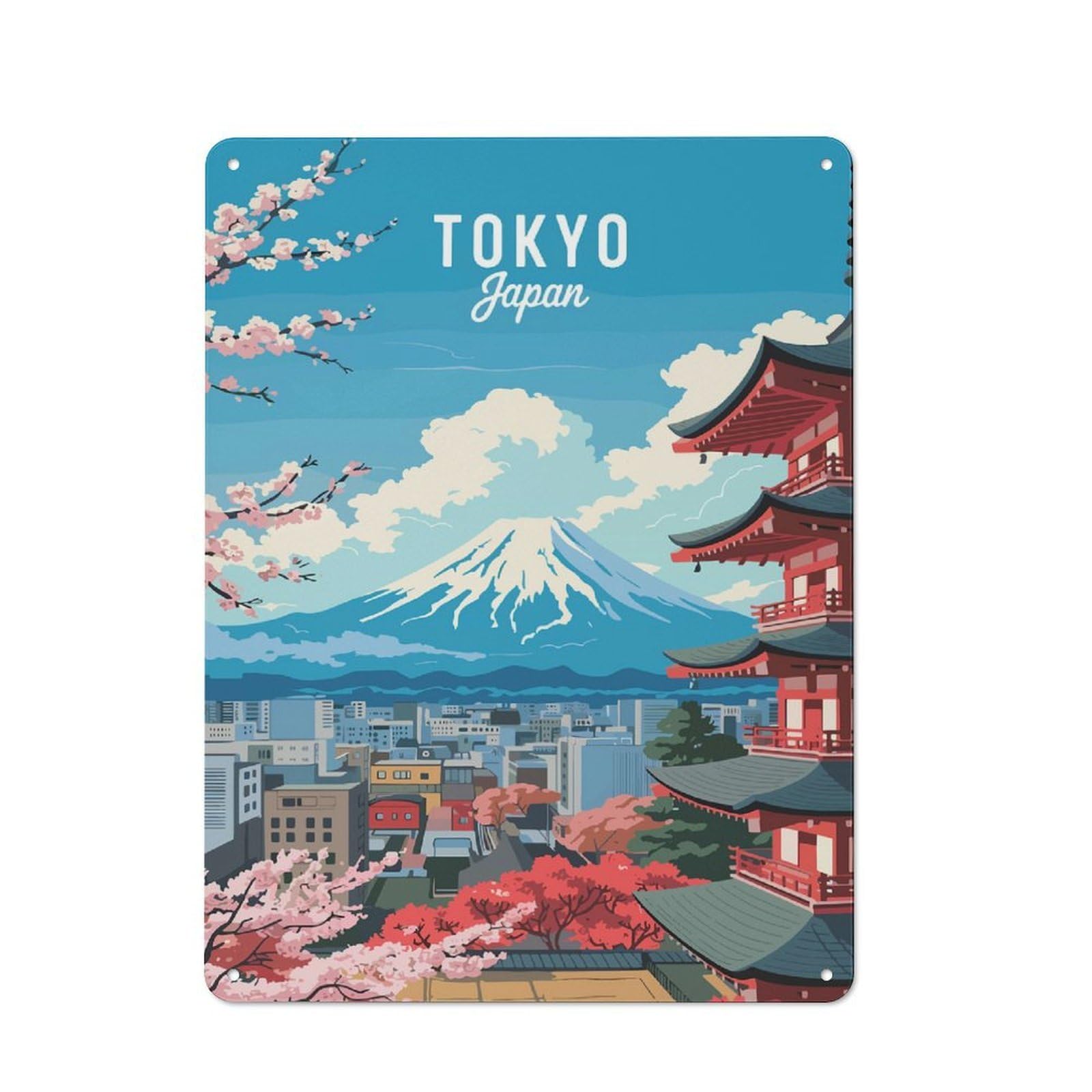Junmoney Style-7 Tokyo Japan Travel (3) Rustic Tin Sign 40X30cm For Living Room Wall, Suited To Home Wall Decor Collectors