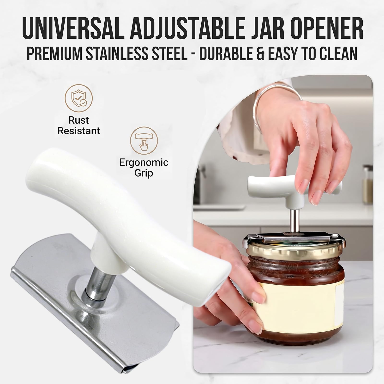Ouvre Bocal Manuel, Ouvre Boite de Bocal et Ouvre Bouteille, Outil de Cuisine Polyvalent pour Bocaux et Pots